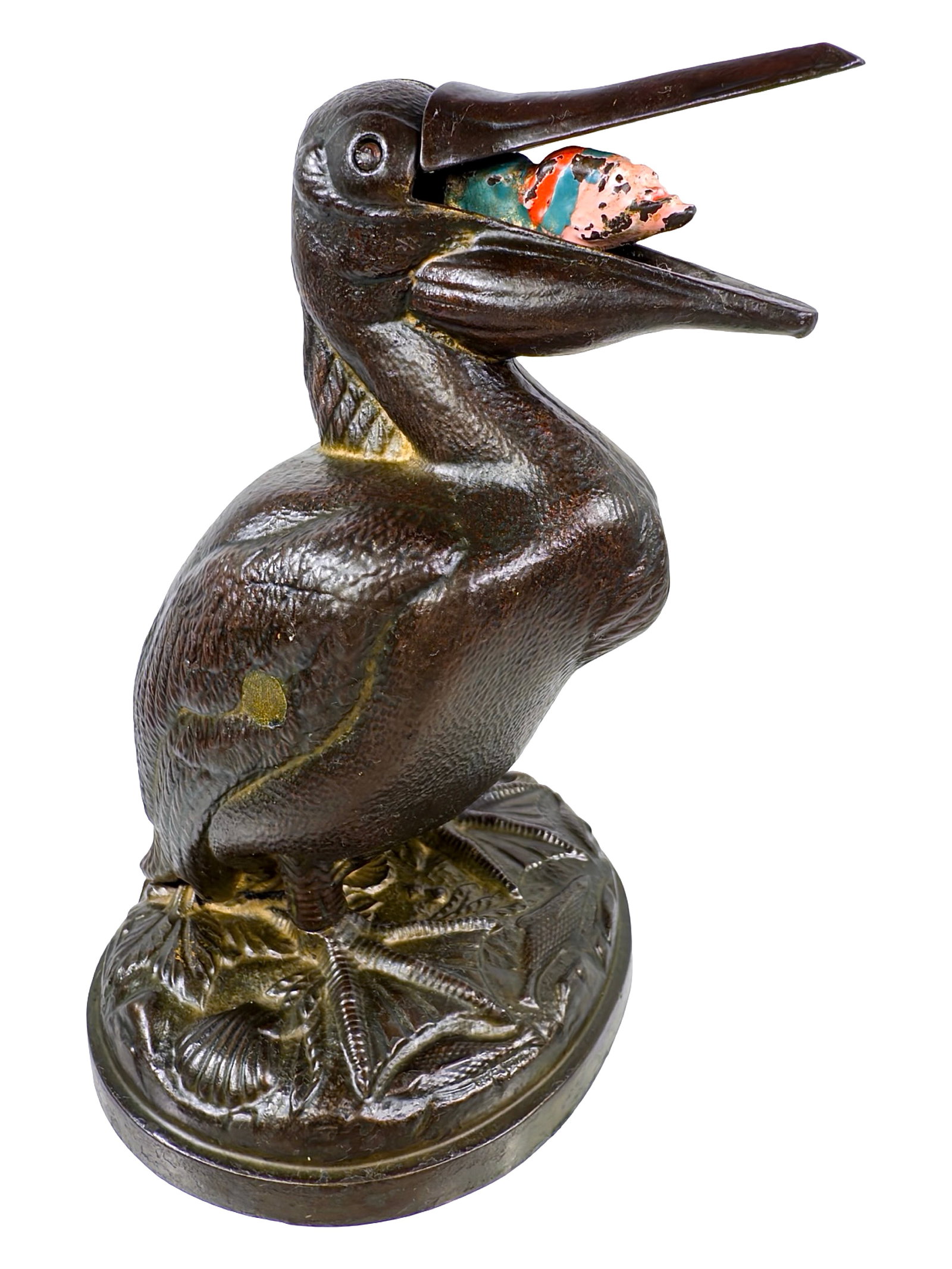 The Pelican - Mechanical Bank: Arab Figure in Beak. By the J. & E. Stevens Company. Cromwell, Ct. - Circa Early 1880's. Bob and Shirley Peirce Collection.