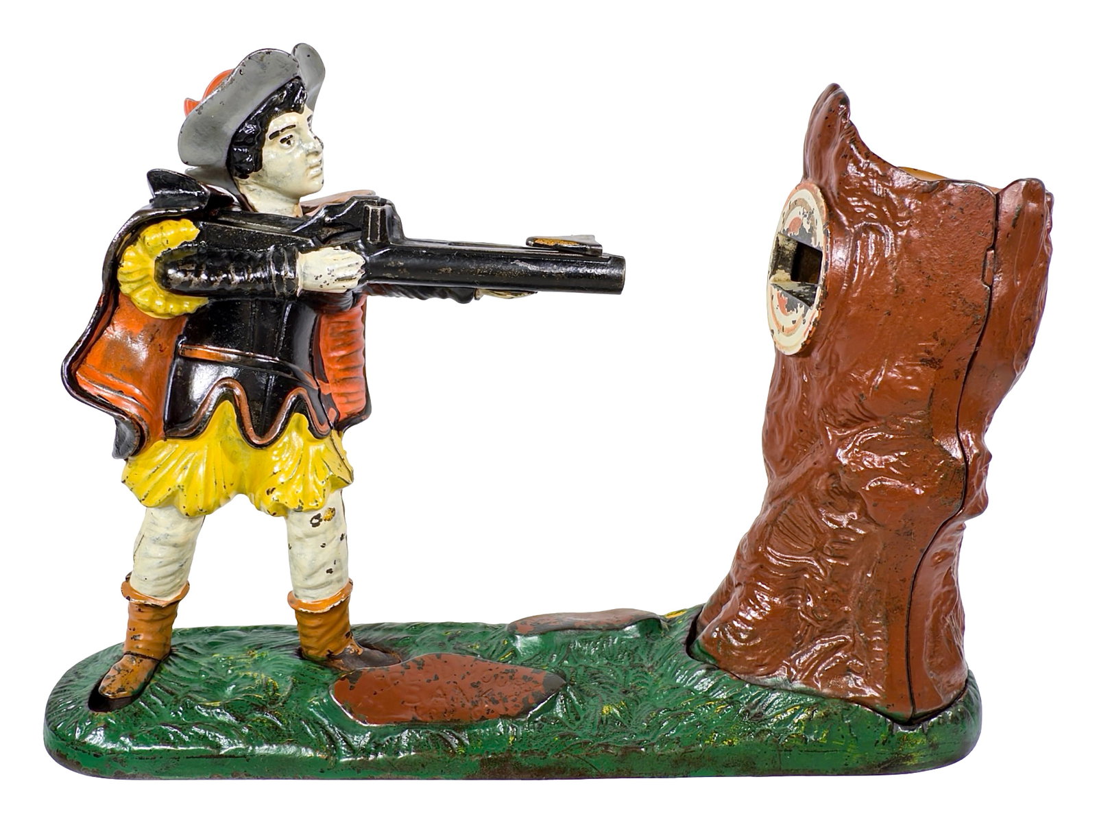 New Creedmoor - Mechanical Bank: By the J. & E. Stevens Company. Cromwell, Ct. - Circa 1880's. Bob and Shirley Peirce Collection.