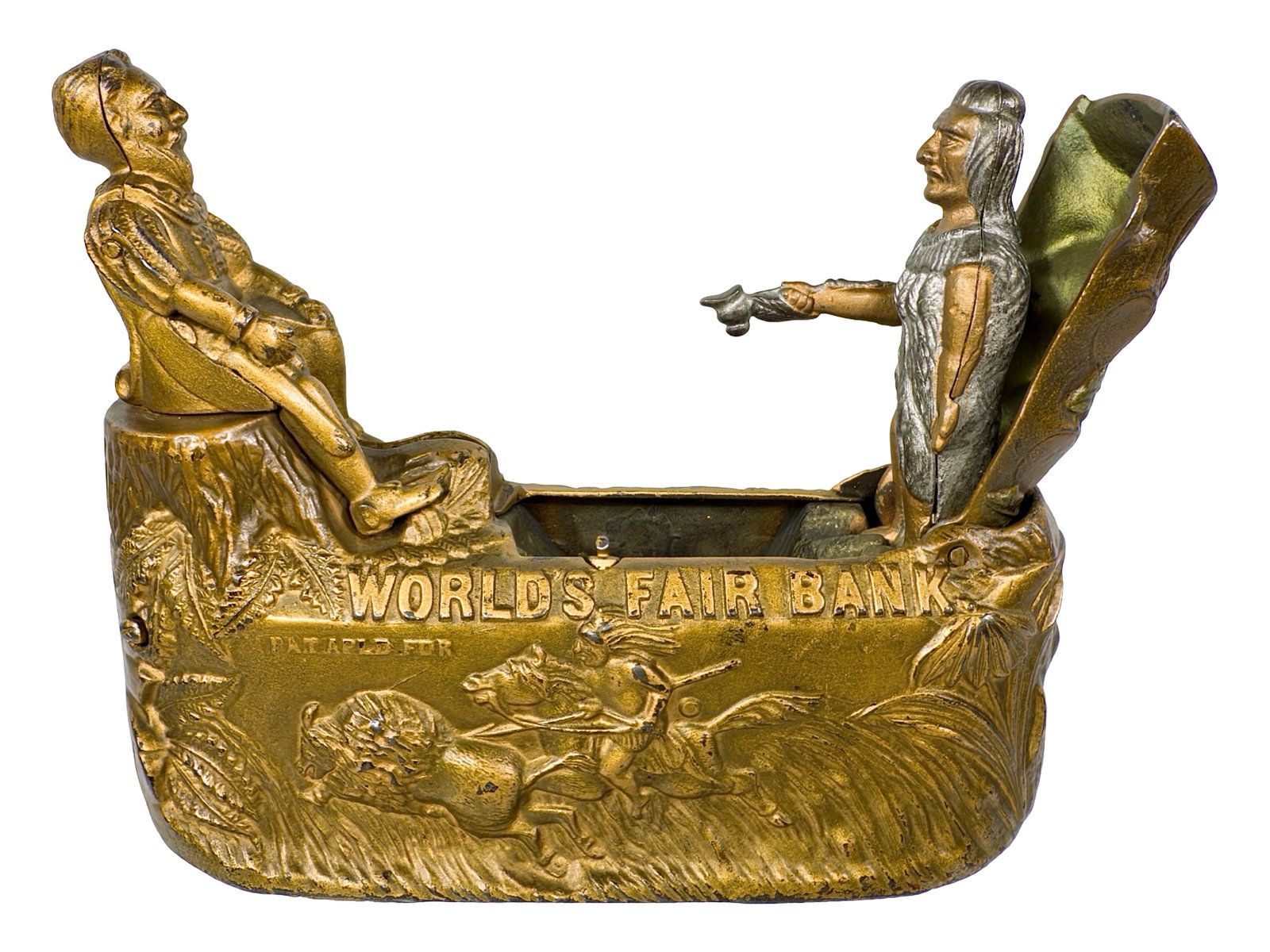 World's Fair - Mechanical Bank: By the J. & E. Stevens Company. Cromwell, CT. - Circa Mid 1890's. Made as a souvenir for sale at the Columbian Exposition held in Chicago in 1893. This is a relatively common toy bank, but its conditi