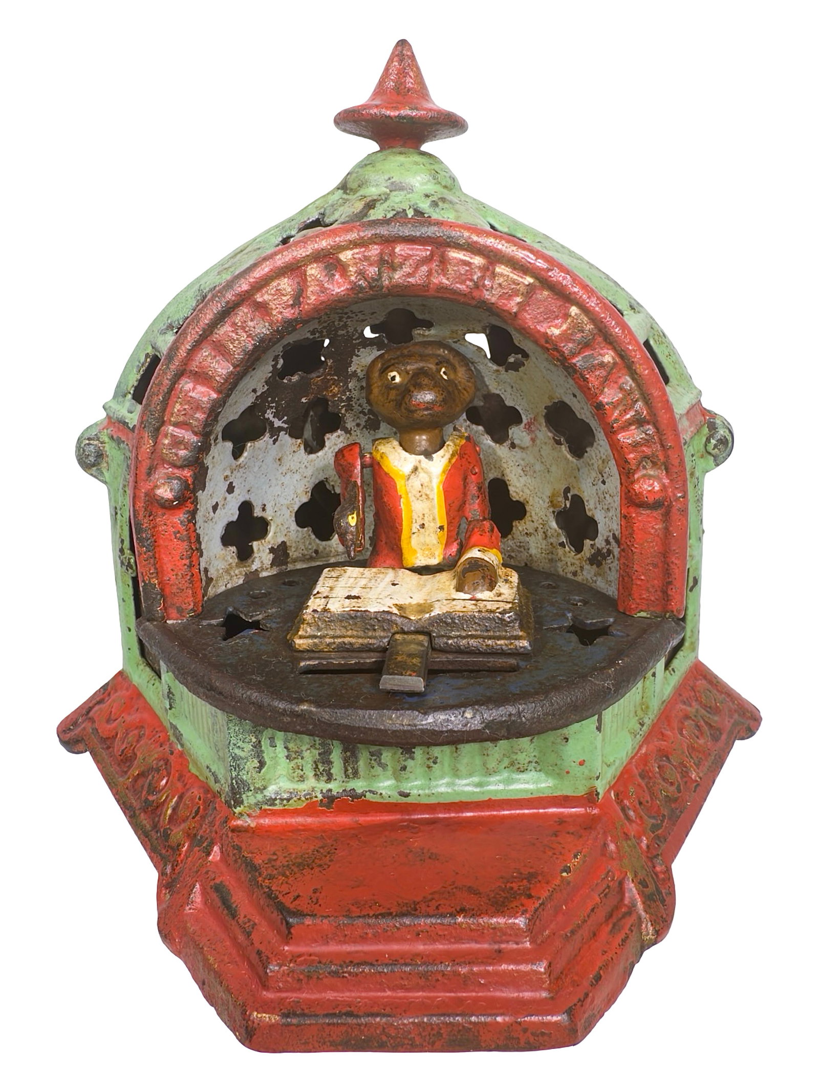 Chimpanzee - Mechanical Bank: By the Kyser & Rex Company. Frankford, Pa. - Circa 1880's. In his landmark treatise On the Origin of Species, Darwin put forth his controversial theory of evolution. The book's findings rocked the wor