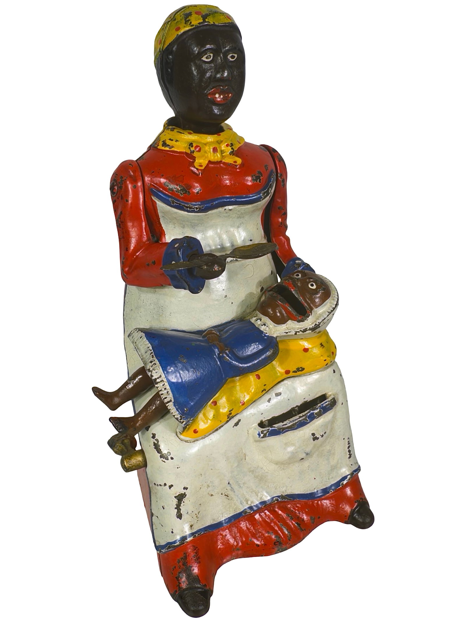 Mammy & Child Bank - Red Dress: By the Kyser and Rex Company. Frankford, Pa. - Circa Mid 1880's. The "Mammy Bank" is a true classic. Ask one hundred toy bank collectors to compose a list of their ten favorites and I'd lay odds that 