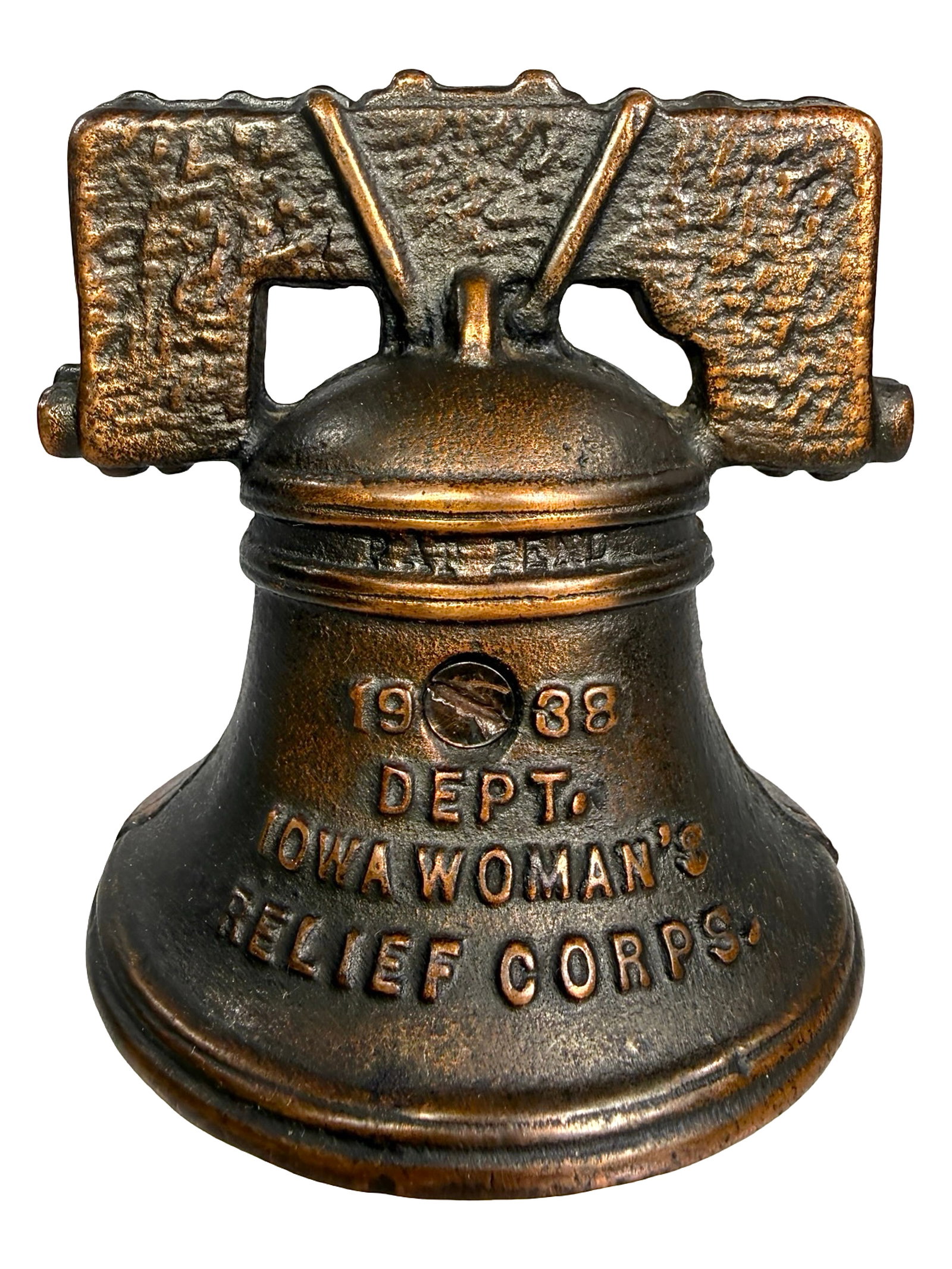 Iowa Woman's Relief Corps. Bell - Still Bank: Unknown American Maker. Dated 1938.