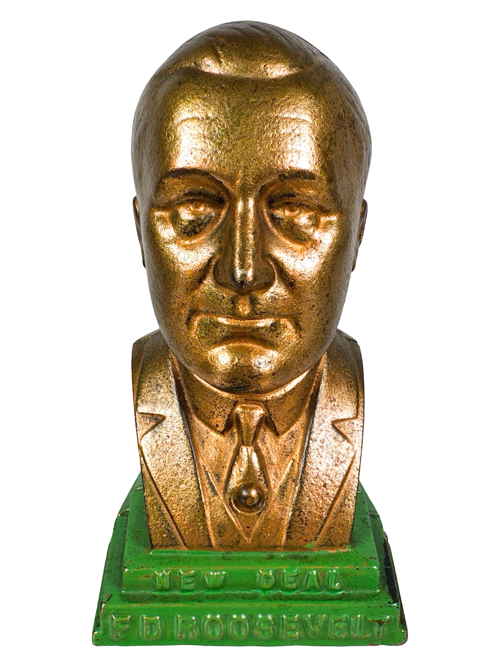 FDR " New Deal" Bust Bank: Made by Kenton Hardware Company. Ohio - Early 1930's - 5" Tall x 3" Wide.