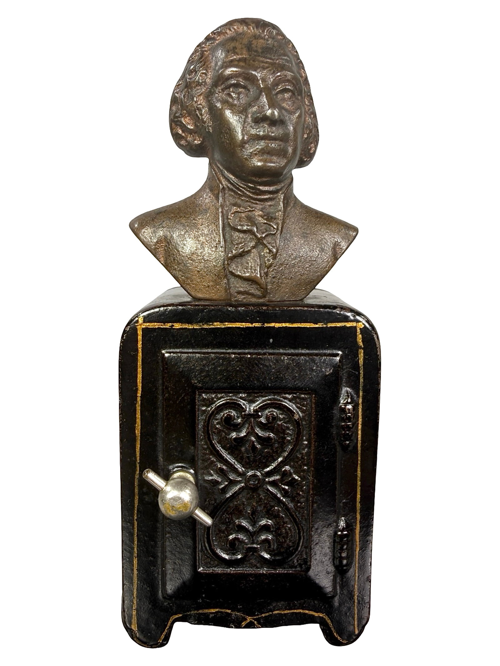 George Washington Safe Bank: Made by the J. M. Harper Company. Chicago - Circa 1903 - 5 7/8" Tall. Bob and Shirley Peirce Collection.