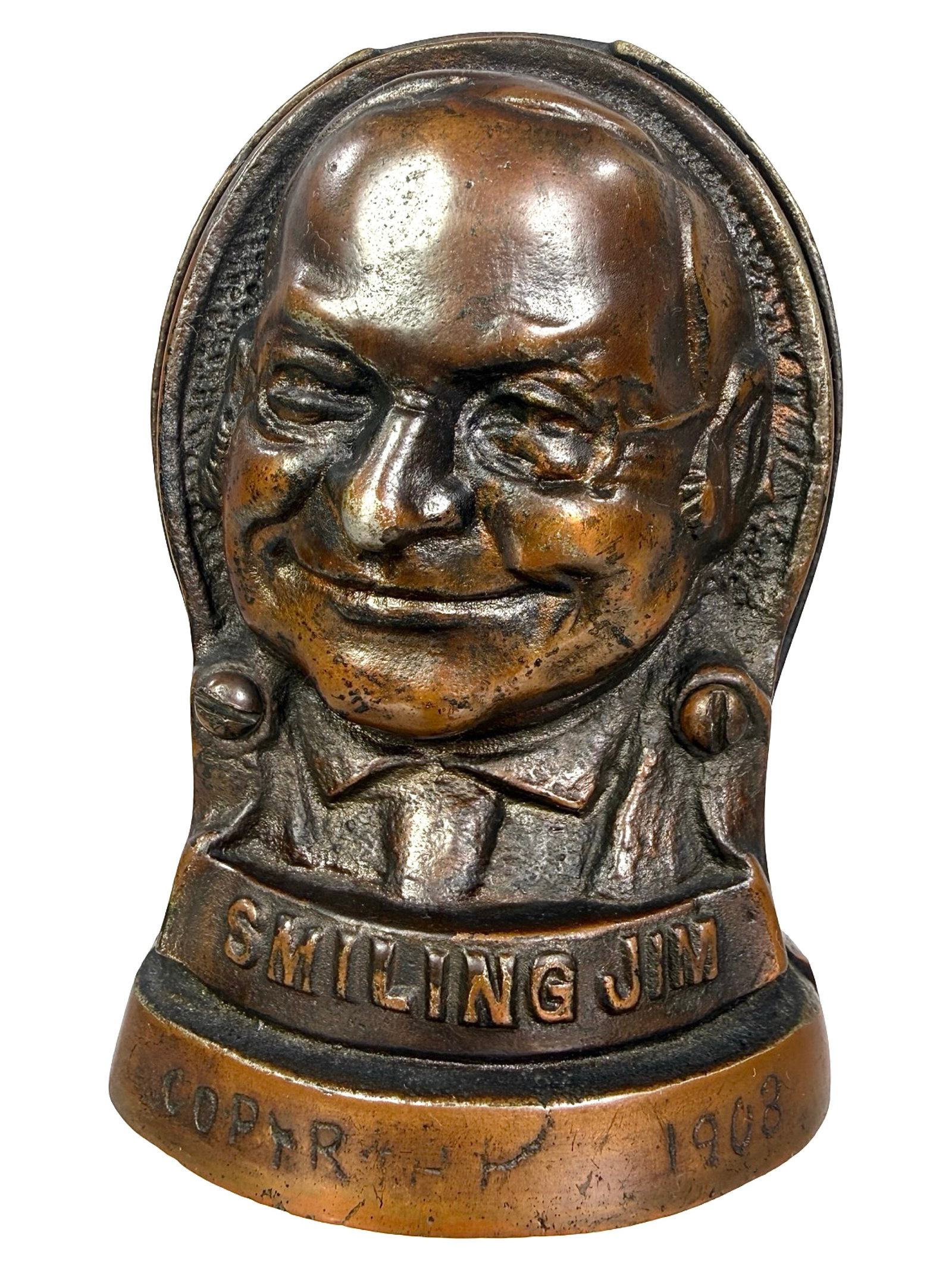 Taft-Sherman Political Bank: a.k.a. Peaceful Bill & Smiling Jim. Made by J. M. Harper Company. Chicago - Circa 1908 - 4" Tall. Bob and Shirley Peirce Collection.