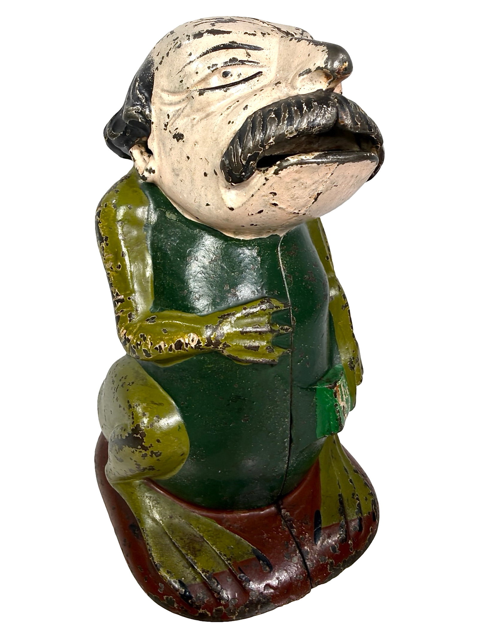 General Butler Still Bank: Green-Bellied Frog Variant. By the J. & E. Stevens Company. Cromwell, Ct. - Ca. 1884 - 6 1/2" T. The Tom Kellogg Collection. This version with a green-bellied frog turns up very infrequently.