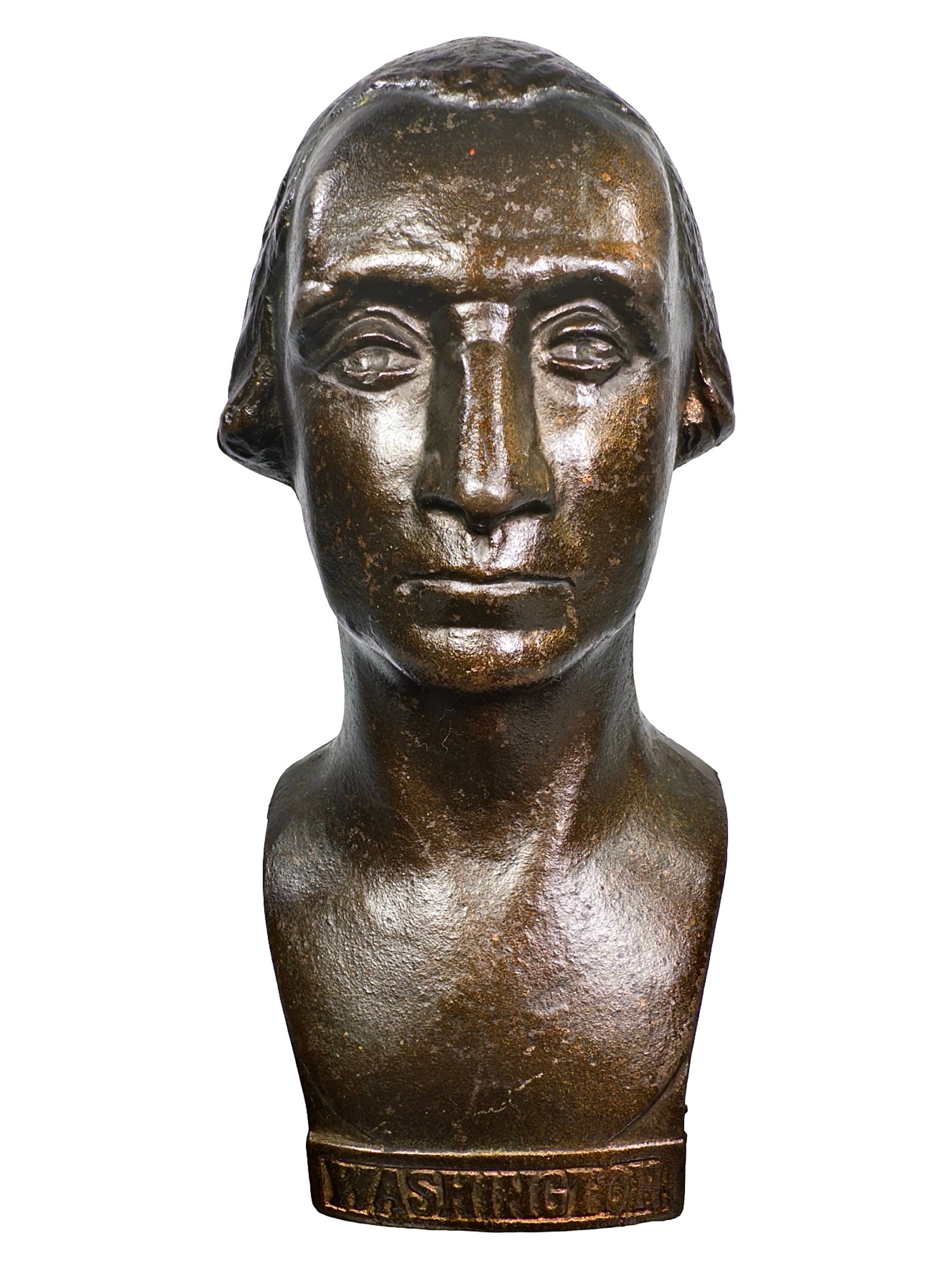 Tall Washington Bust Still Bank: By the Grey Iron Casting Company. Mount Joy, Pa. - Circa 1920's. Measures 8" Tall x 3 7/8" Wide. Bob and Shirley Peirce Collection. This large handsome portrait of Washington is a rare toy bank. It pr