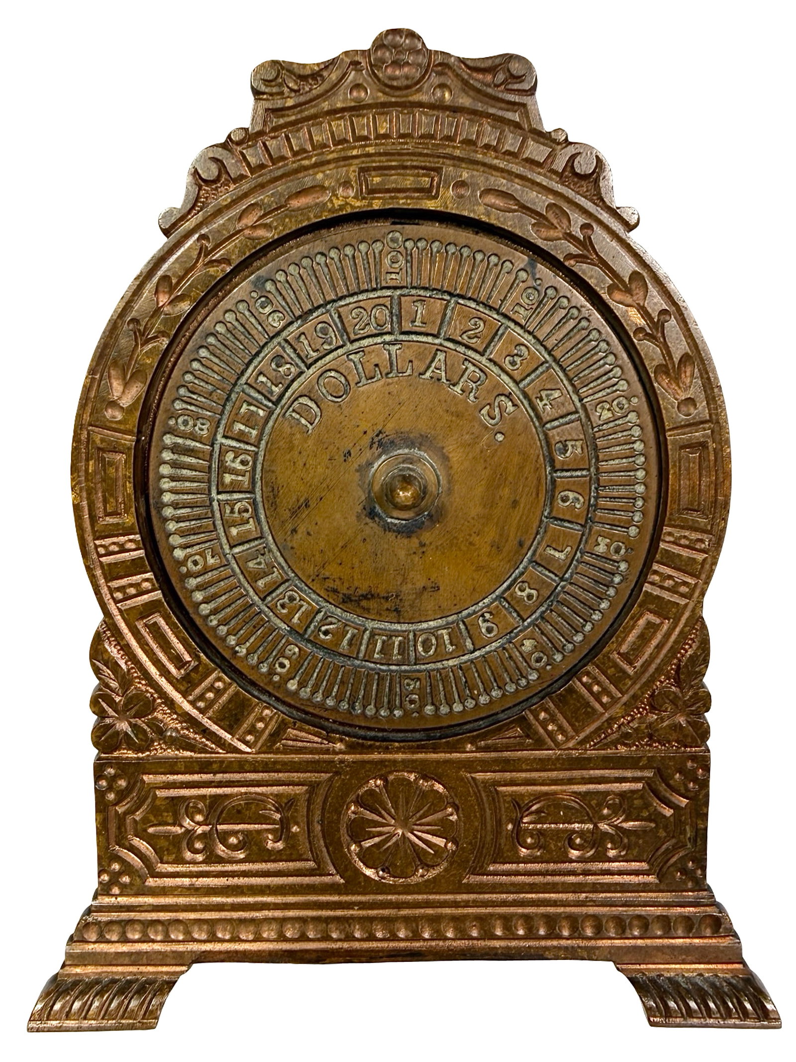 Clock with Movable Hands - Brass Pattern: Attributed to H. L Judd Company. Circa 1890's - 4 1/2" T x 3 1/2" W. From the Collection of Mike Henry.