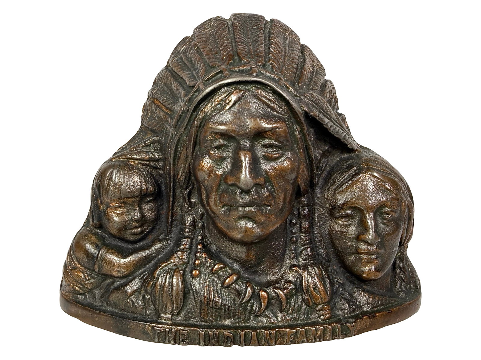 The Indian Family - Still Bank: Made by the J. M. Harper Company. Chicago - 1905 - 3 5/8" T x 5 1/8" W. Bob and Shirley Peirce Collection.