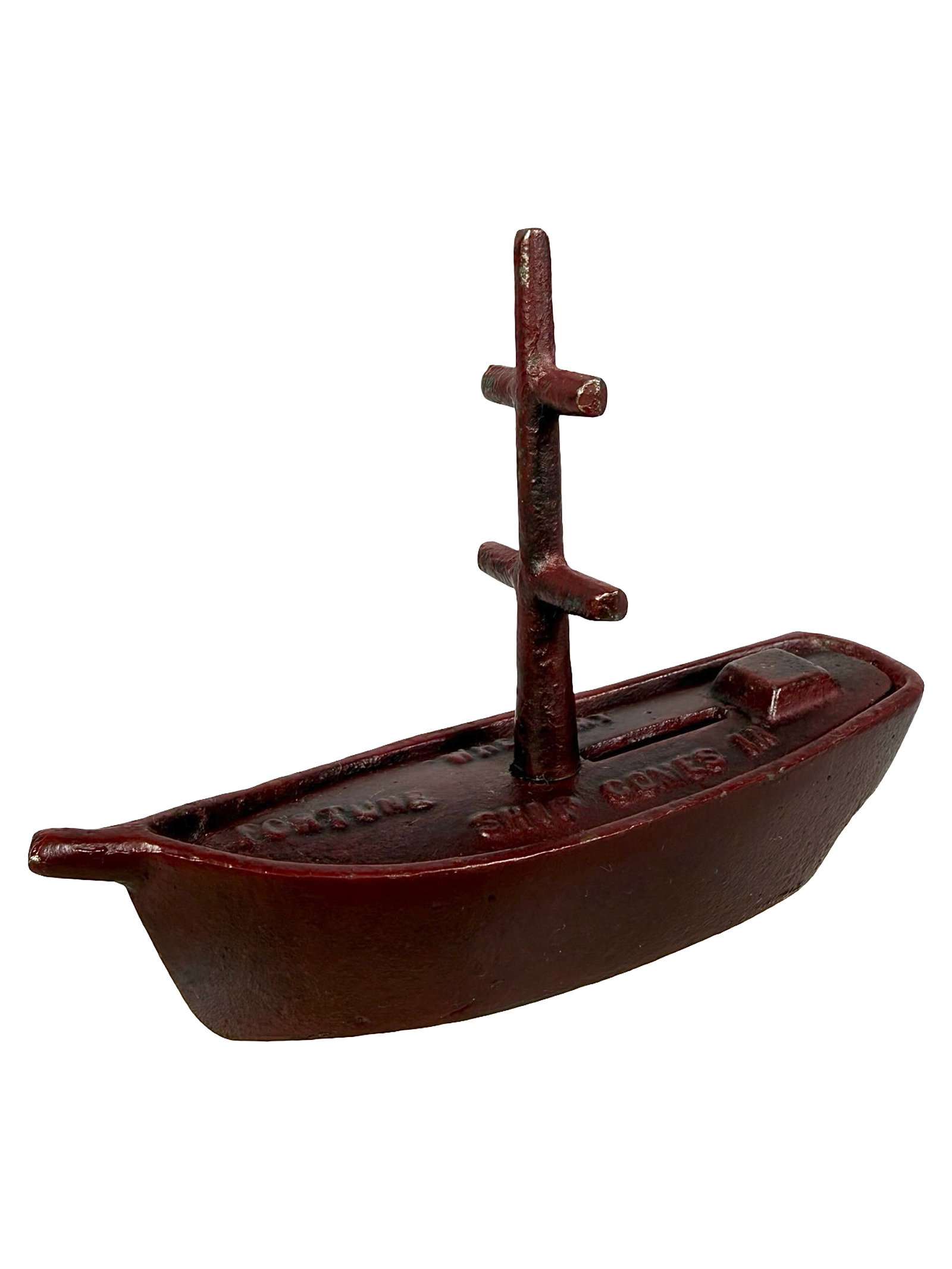 Scarce Fortune Ship Bank: Unknown English Maker. 1890's - 4 1/8" T x 5 3/8" W. Bob and Shirley Peirce Collection.