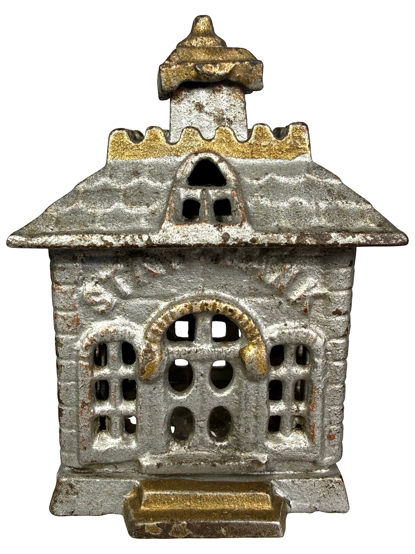 Small Silver & Gold State Bank with Arched Letters & Solid Door (1 of 6)
