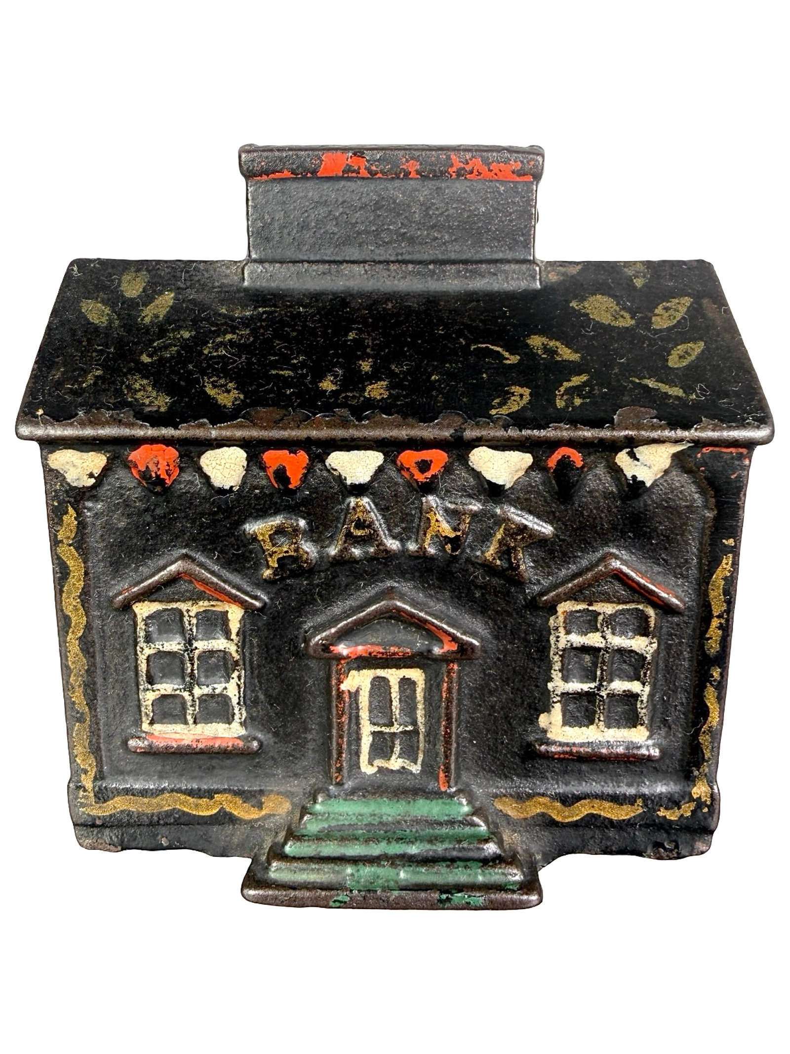Small House with Chimney Slot - Still Bank: Unknown American Manufacturer. Circa Early 1890's - 2 7/8" Tall. The Tom Kellogg Collection.