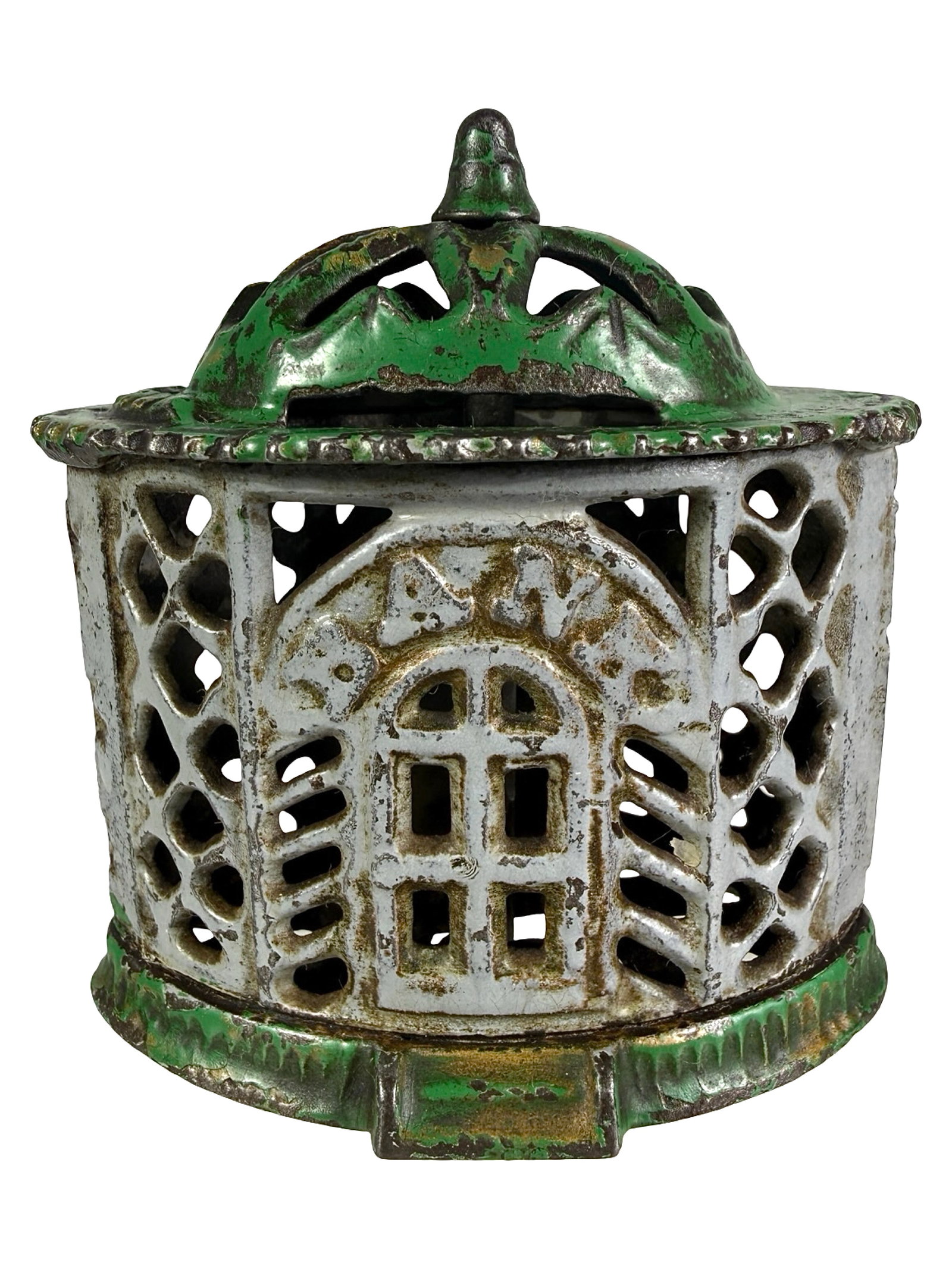 Painted Oriental Bank: Made by Kyser & Rex Company. Frankford, Pa. - Mid 1880's - 3" T. Shown on P. 200 in Peirce Book. The Tom Kellogg Collection.