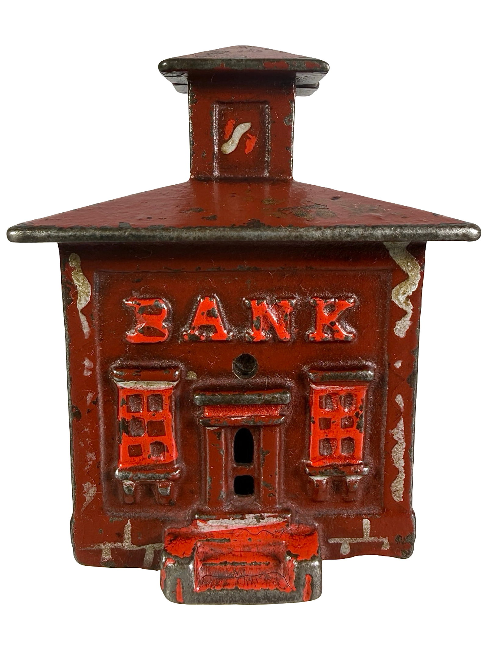 Small Cupola Bank: Brown, Red & White. The J. & E. Stevens Company. Cromwell, Ct. - 1880 - 3 1/4" T. The Tom Kellogg Collection.