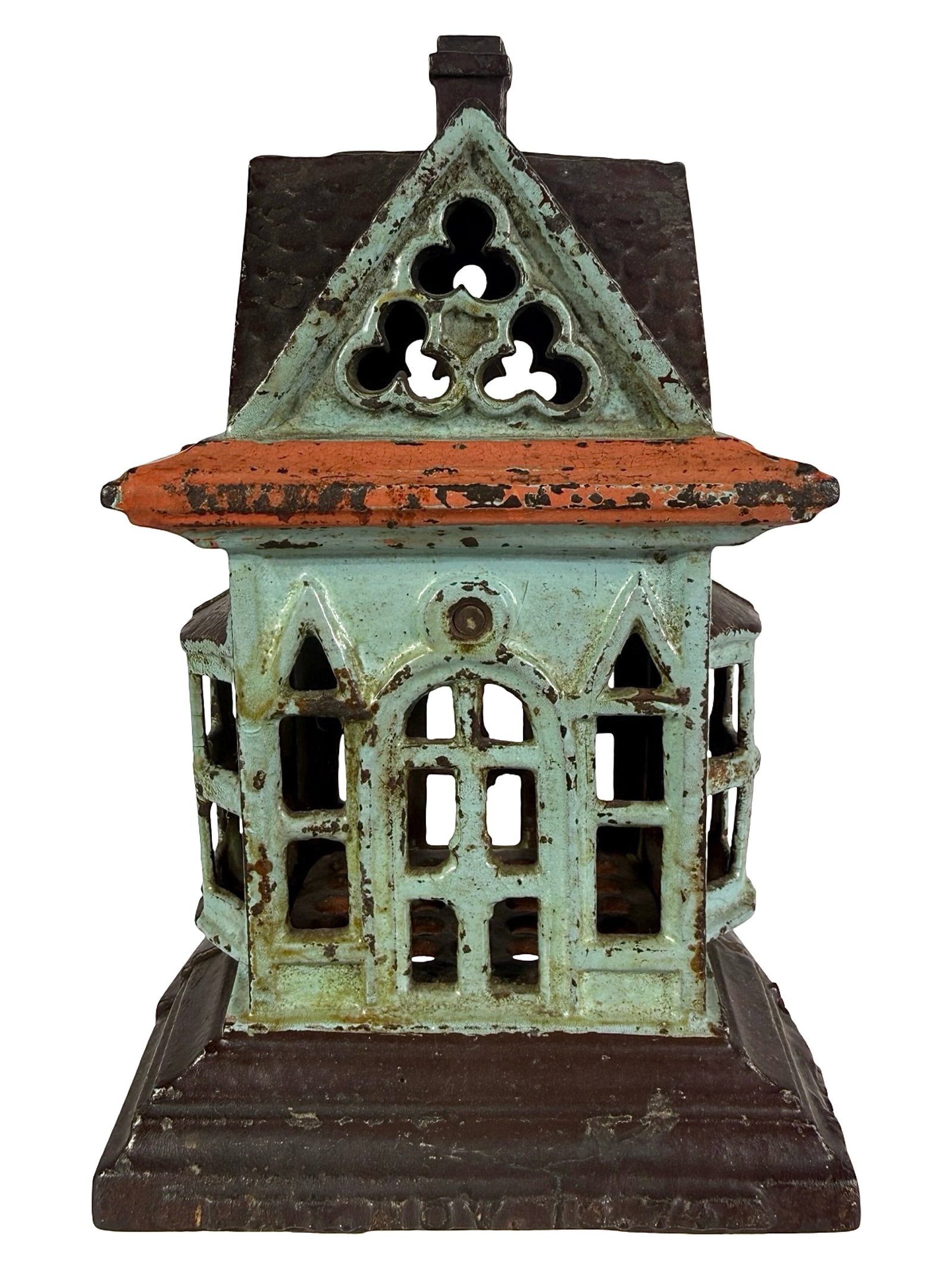 Large House with Bay Windows - Still Bank: Unknown American Manufacturer. Circa Mid 1870's - 5 5/8" Tall. On P. 62 of the Peirce Book. The Tom Kellogg Collection.