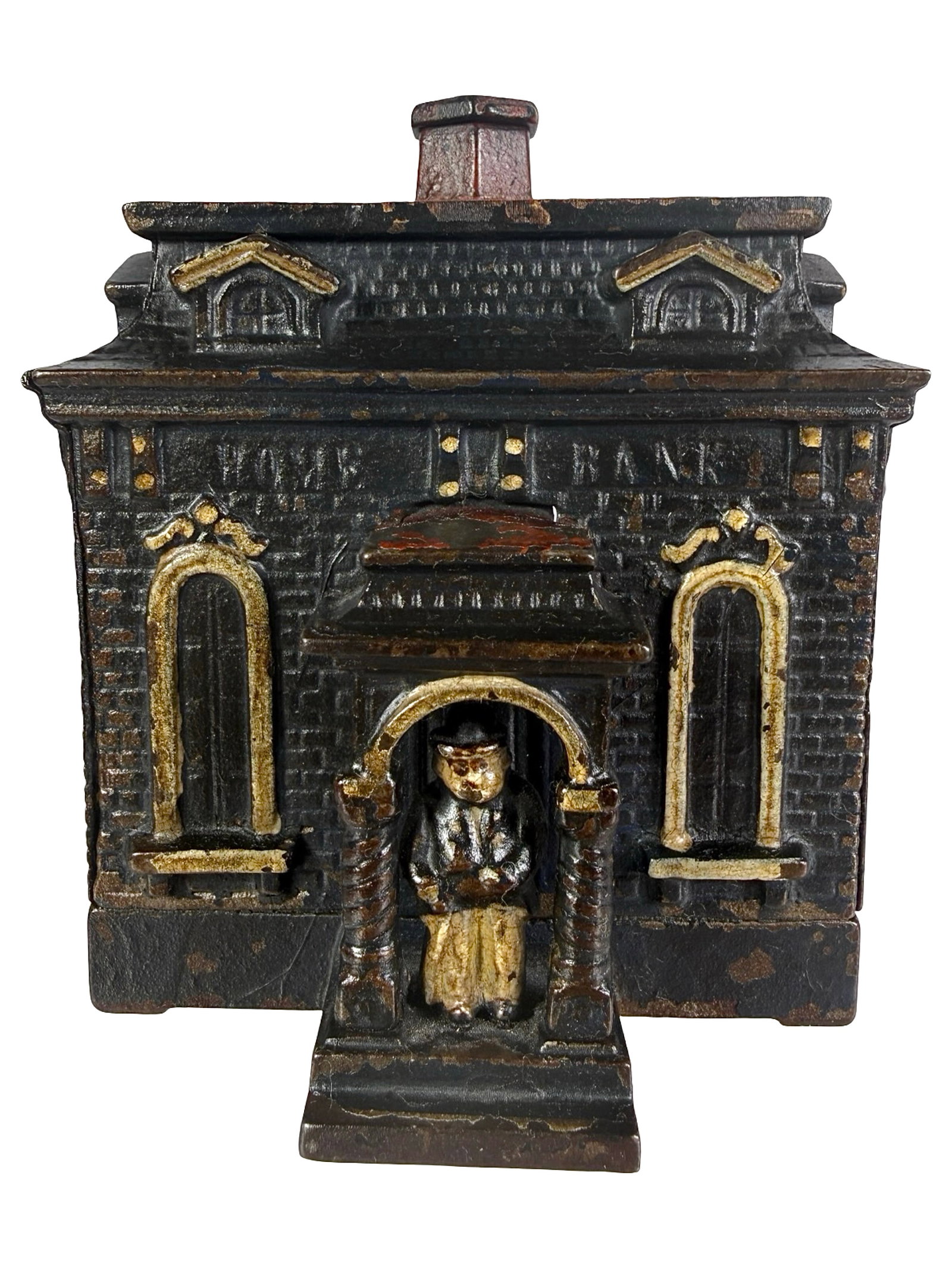 Rare Painted Home Bank: Dark Blue, Red and White. By the H. L. Judd Company. Wallingford, Ct. - Circa 1895. The Tom Kellogg Collection.