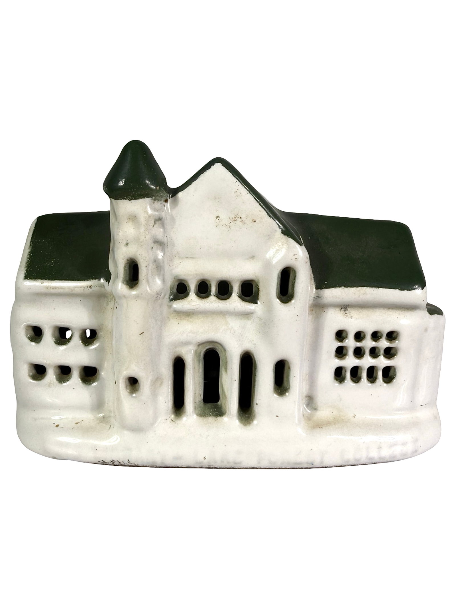 Reid Library - Lake Forest College - Still Bank: Unique Porcelainized Treatment. Unknown American Manufacturer. Circa 1930's - 3 1/2" Tall x 5" Wide. Shown on P. 186 in the Peirce Book. The Tom Kellogg Collection. Lake Forest's Reid Library is one o