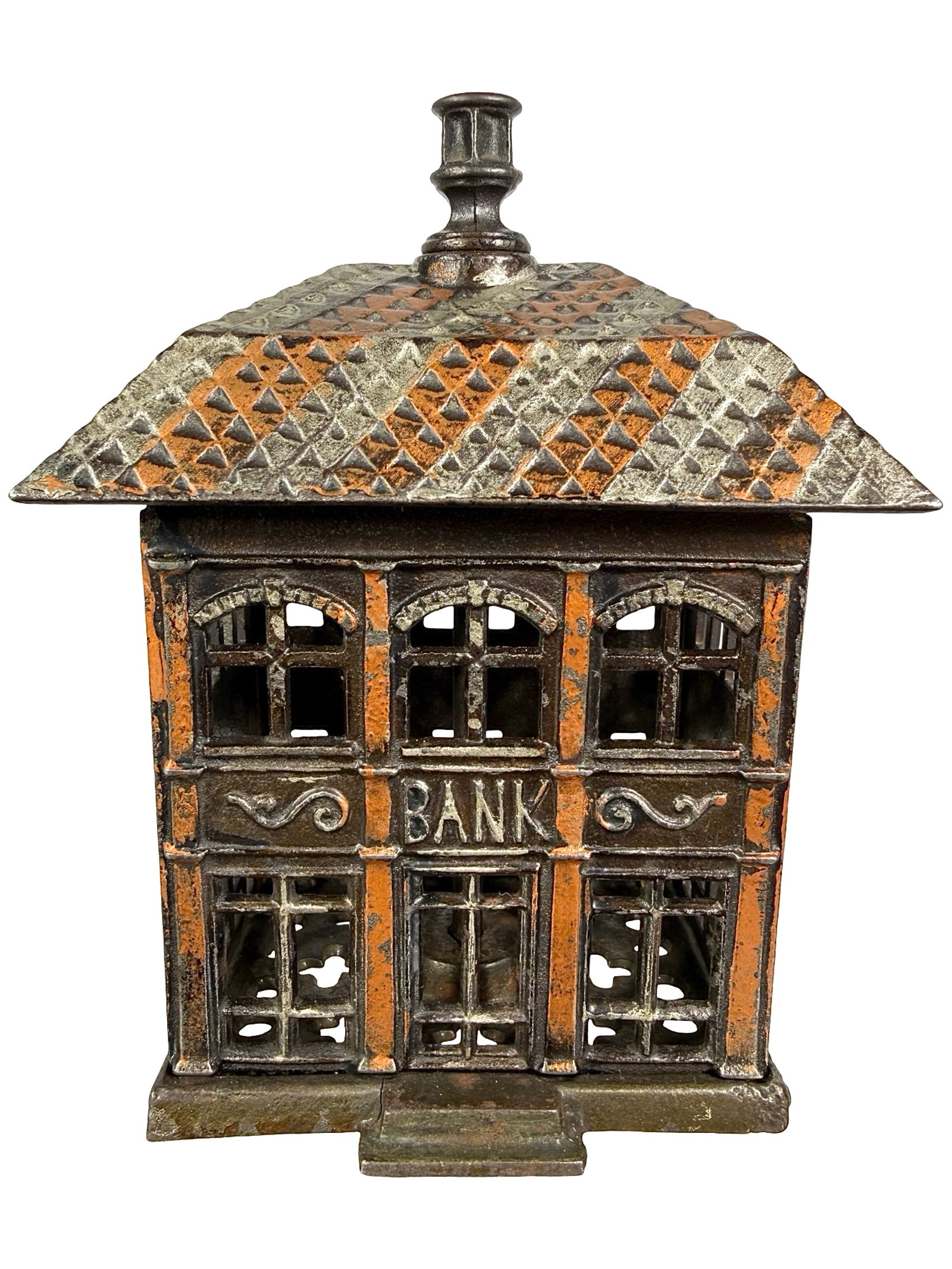 The Finial Bank: Silver and Copper Roof. By the Kyser and Rex Company. Frankford, Pa. - 1890 - 5 3/4" T. The Mike Henry Collection.