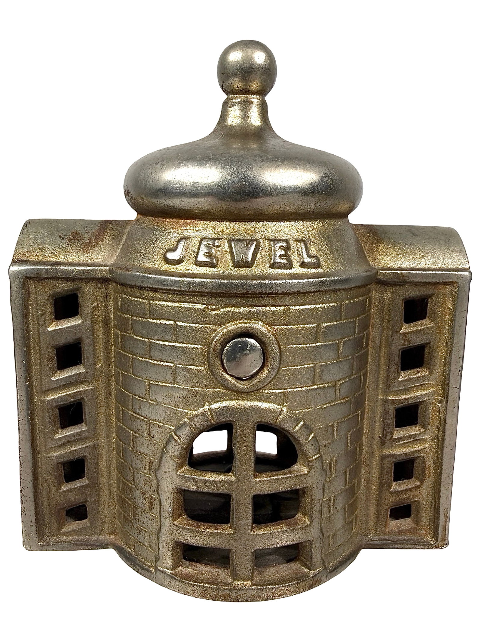 Nickel Plated Jewel Bank: By Kenton Hardware Company. Kenton, Ohio - 1911 - 2 7/8" T. The Tom Kellogg Collection.