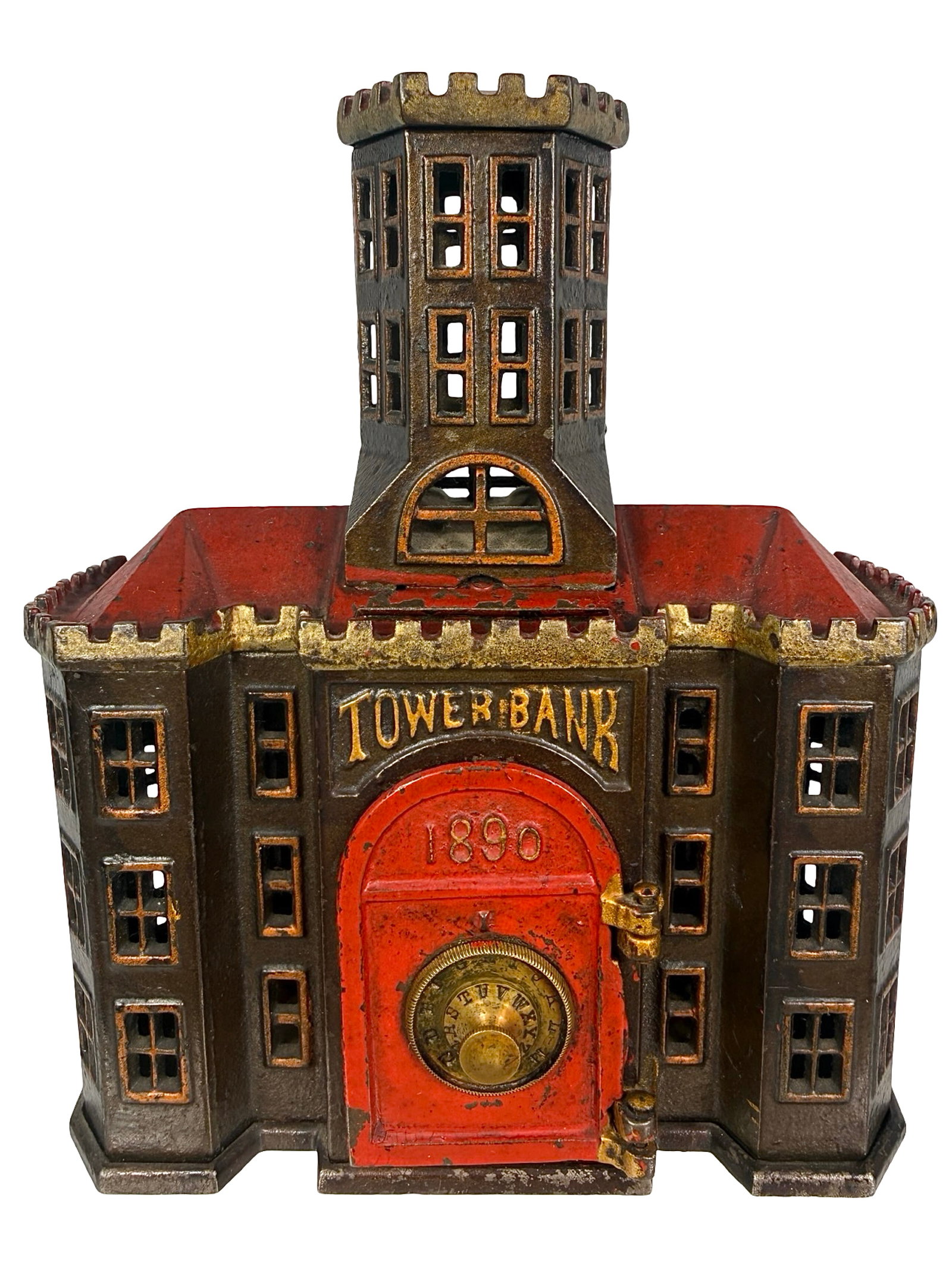 The Tower Bank: Made by the Kyser & Rex Company. Frankford, Pa. - 1890's - 6 7/8" Tall. The Tom Kellogg Collection.