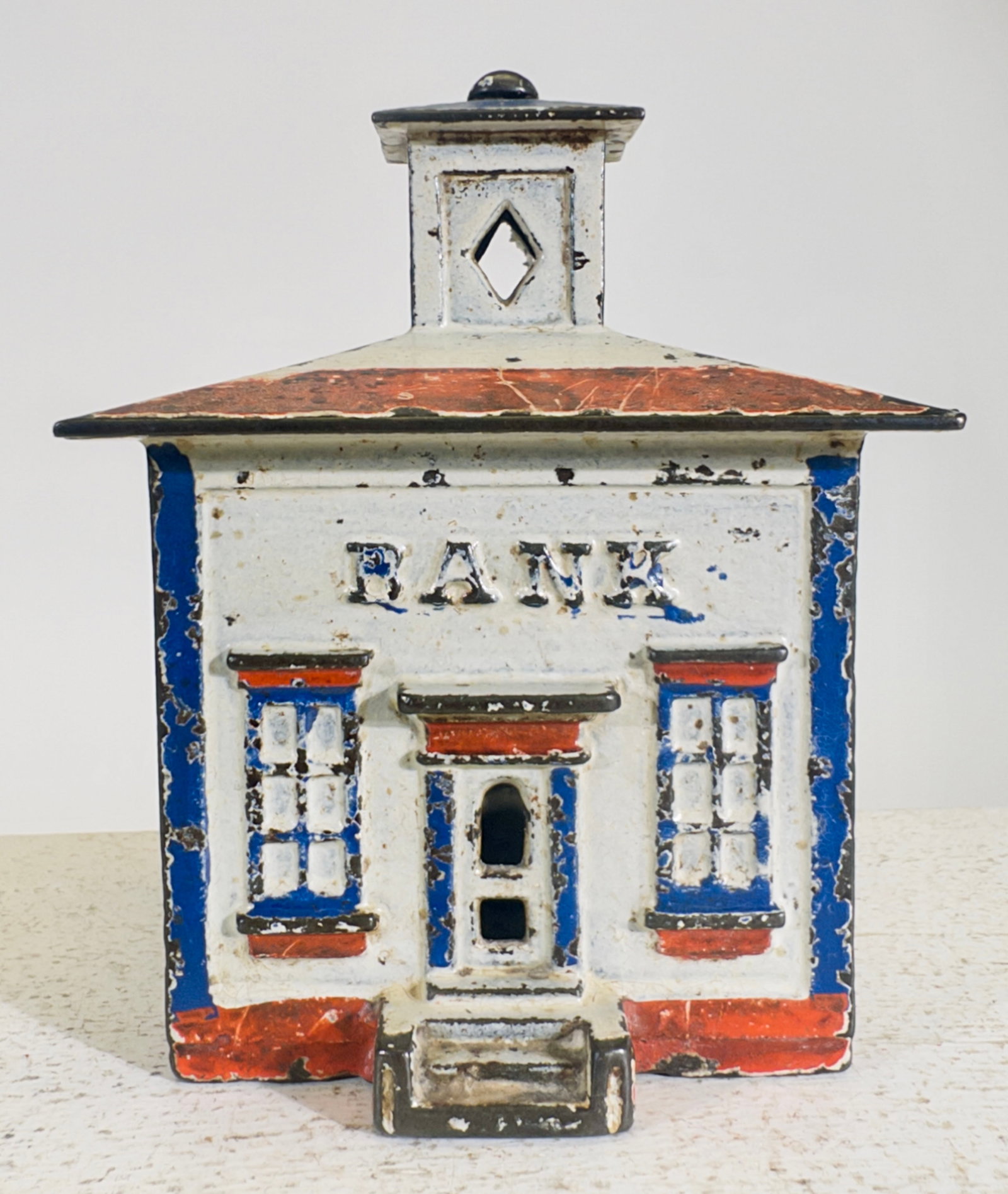 Patriotic Medium Cupola - Cast Iron Bank: J & E Stevens Company. Cromwell, CT. 1870's. 4 1/4" Tall x 3 1/4" Wide. Clayton Luther Collection.