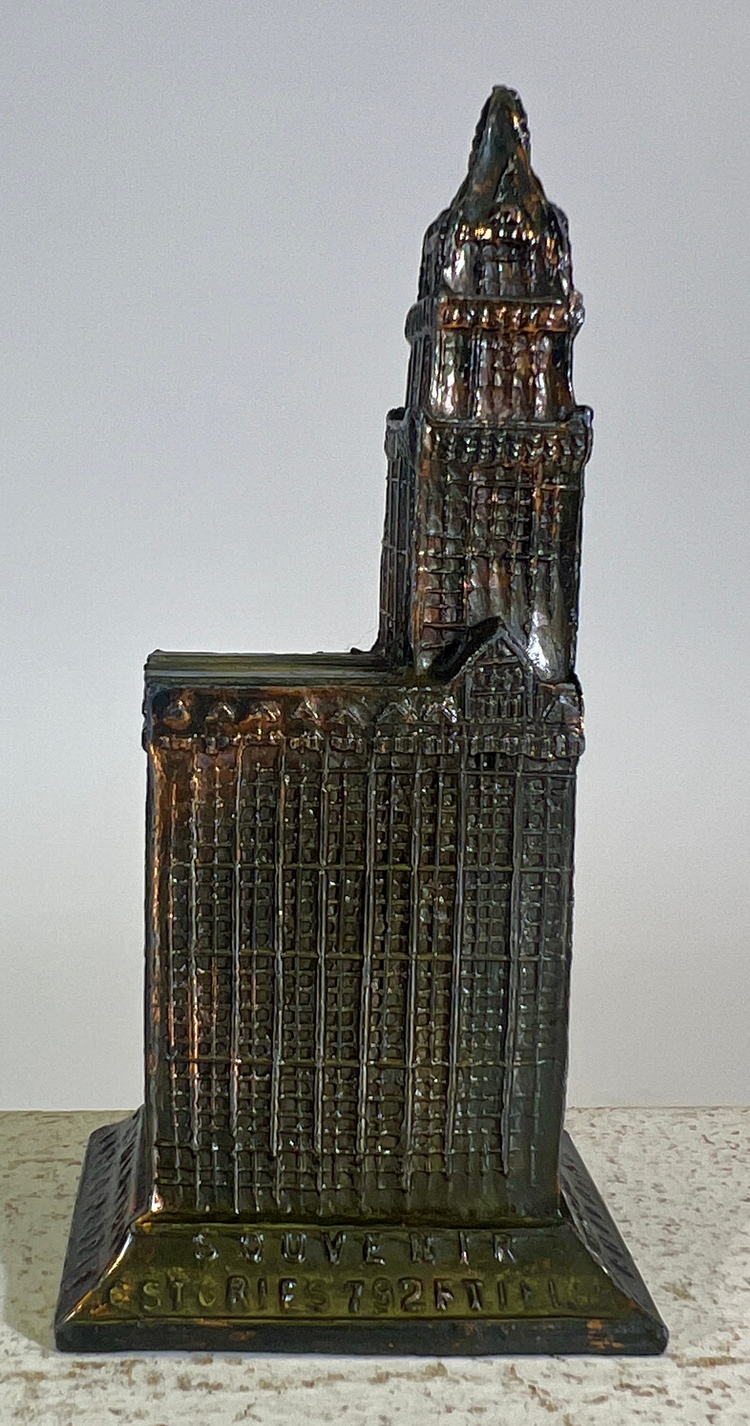 Lead Woolworth Building Bank: American 1930's. 4" Tall x 1 3/4" Deep. Clayton Luther Collection.