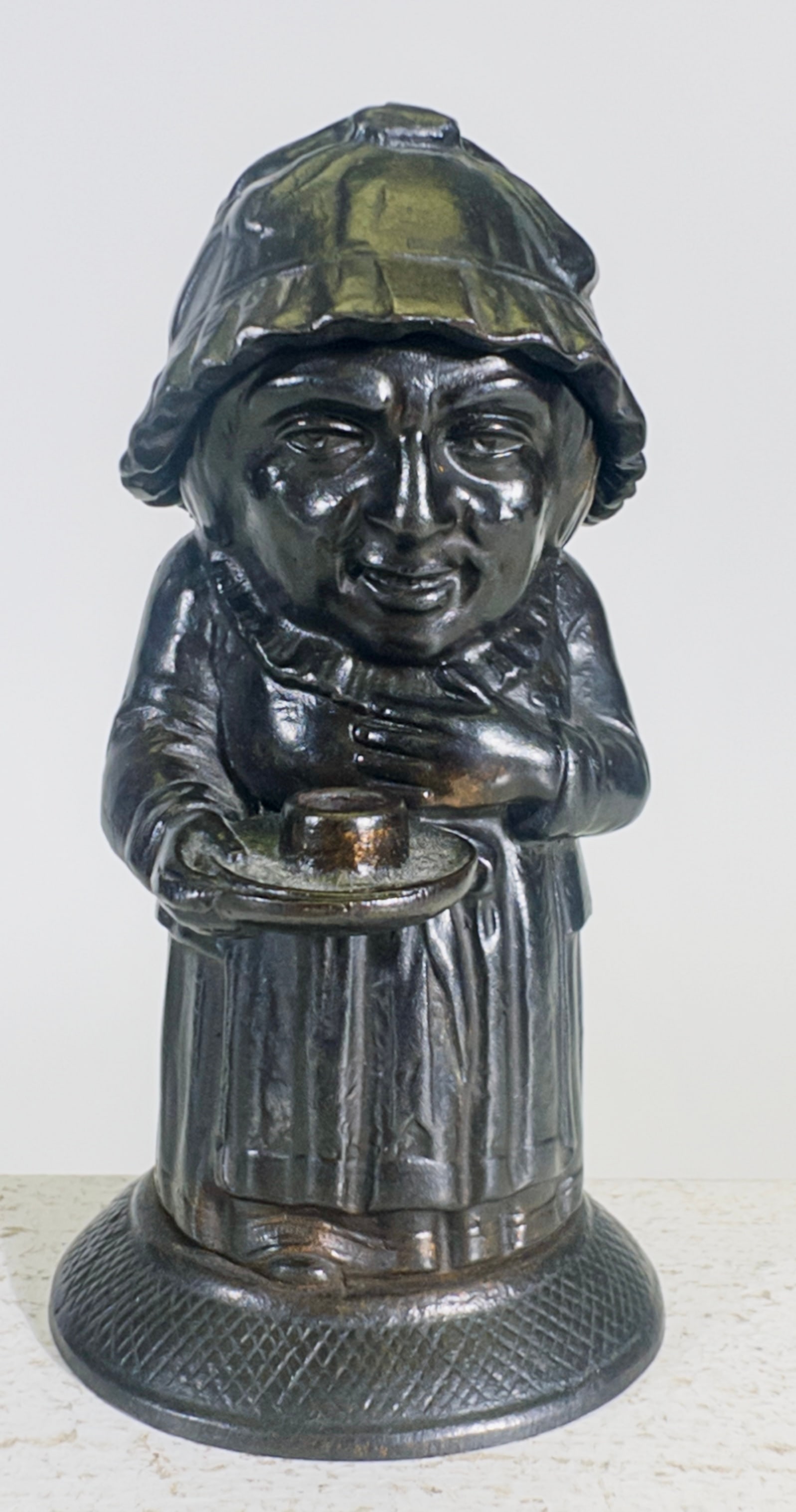Cast Iron Match Holder: Made by Verlarg. European 1900's. 3 3/4" Tall x 2 1/8" Circular. Clayton Luther Collection.
