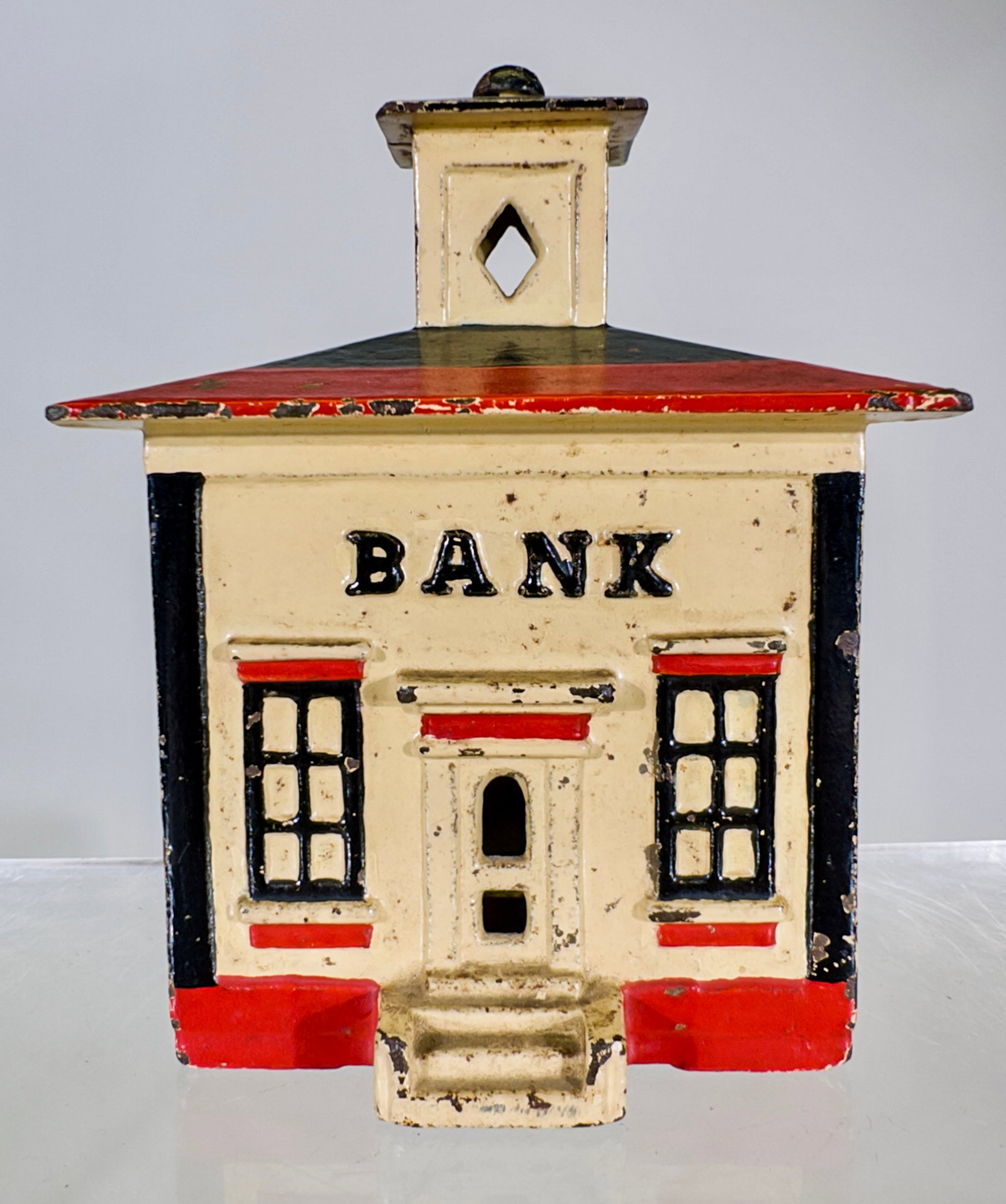 Medium Cupola - Cast Iron Bank: J & E Stevens Company. Cromwell, CT. - 1870's. 4 1/4" Tall x 3 1/4" Wide. Tom Kellogg Collection.