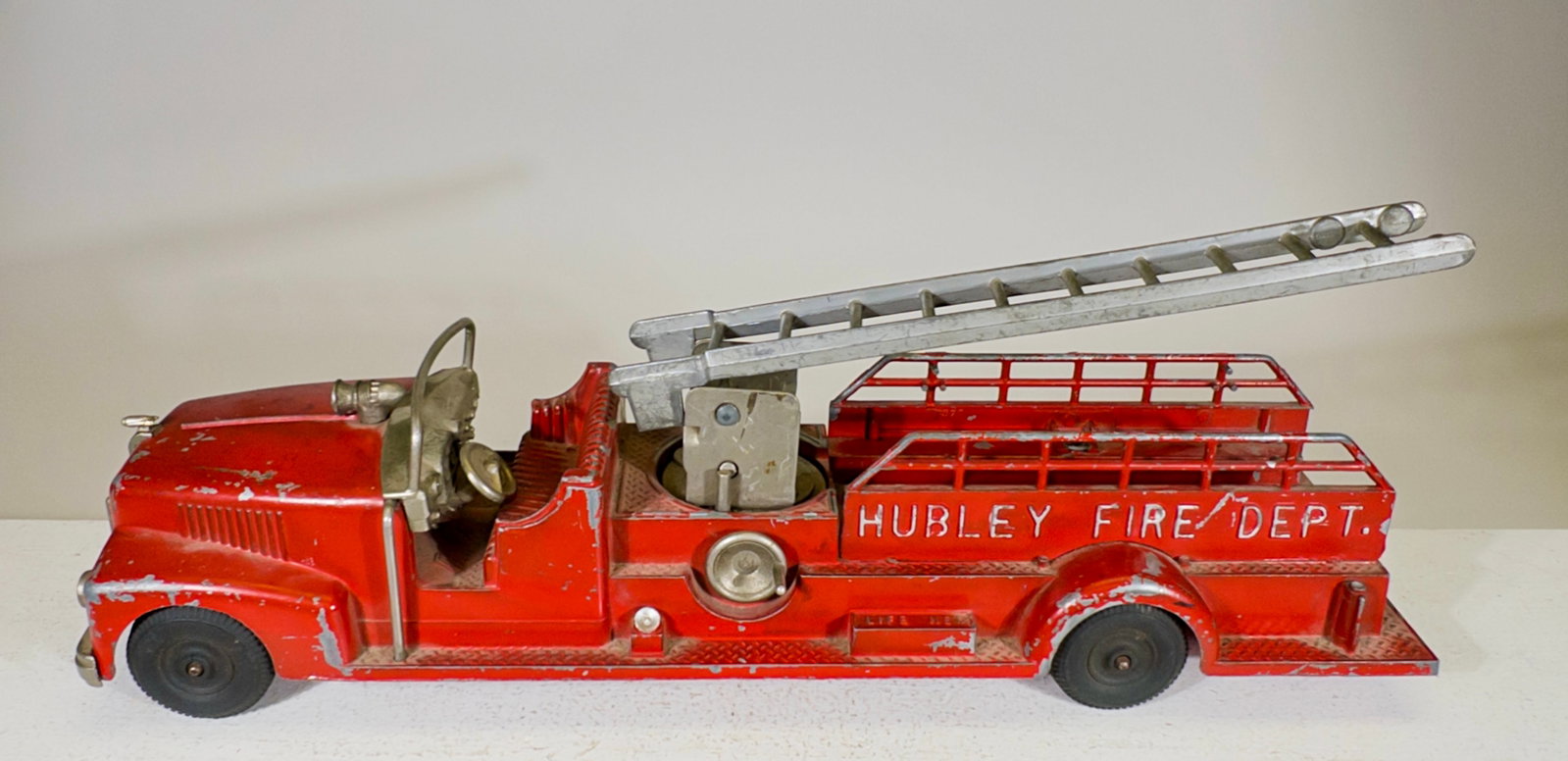 Hook and Ladder Toy - Aluminum: Hubley Mfg. Co. - Lancaster, PA. 1950's - 6 1/2"T x 16"L
