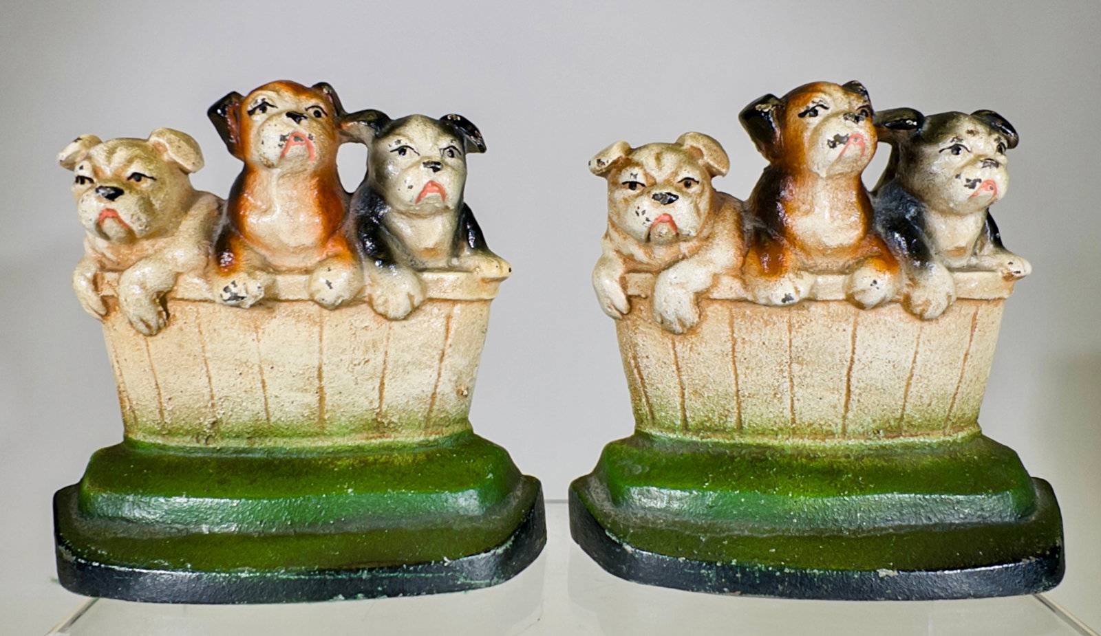 Three Dogs in Basket Bookends (1 of 2)