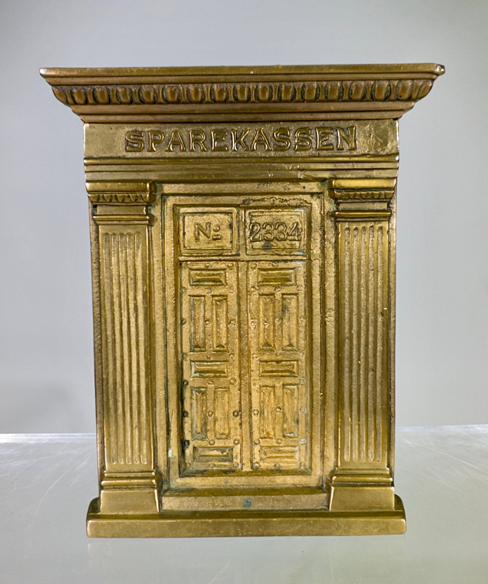 Sparekassen Brass Bank: Made by Hansen and Soe-Jensen - Danish 1920's - 4 5/8"T x 3 3/4"W