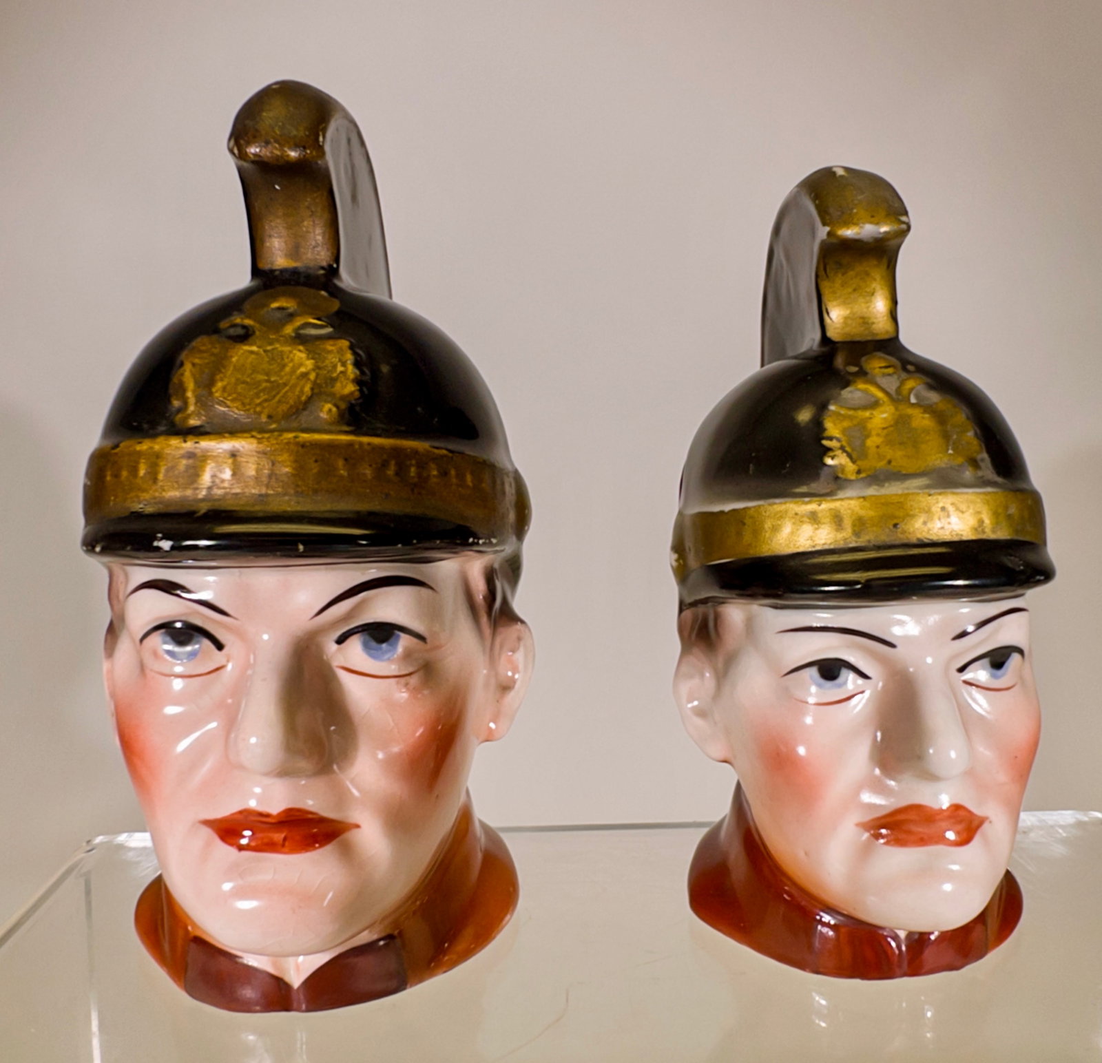 Two Helmeted Ceramic Bust Banks: Austrian 1920's - 6"T x 4 1/2"D