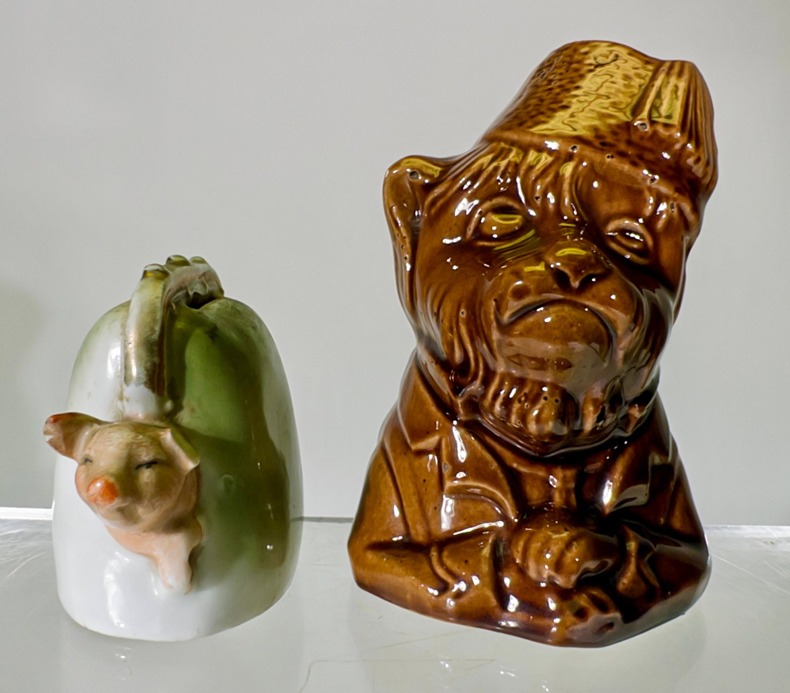 Two Ceramic Banks: European 1920 - Dog is 4 1/2"T x 2 7/8"W