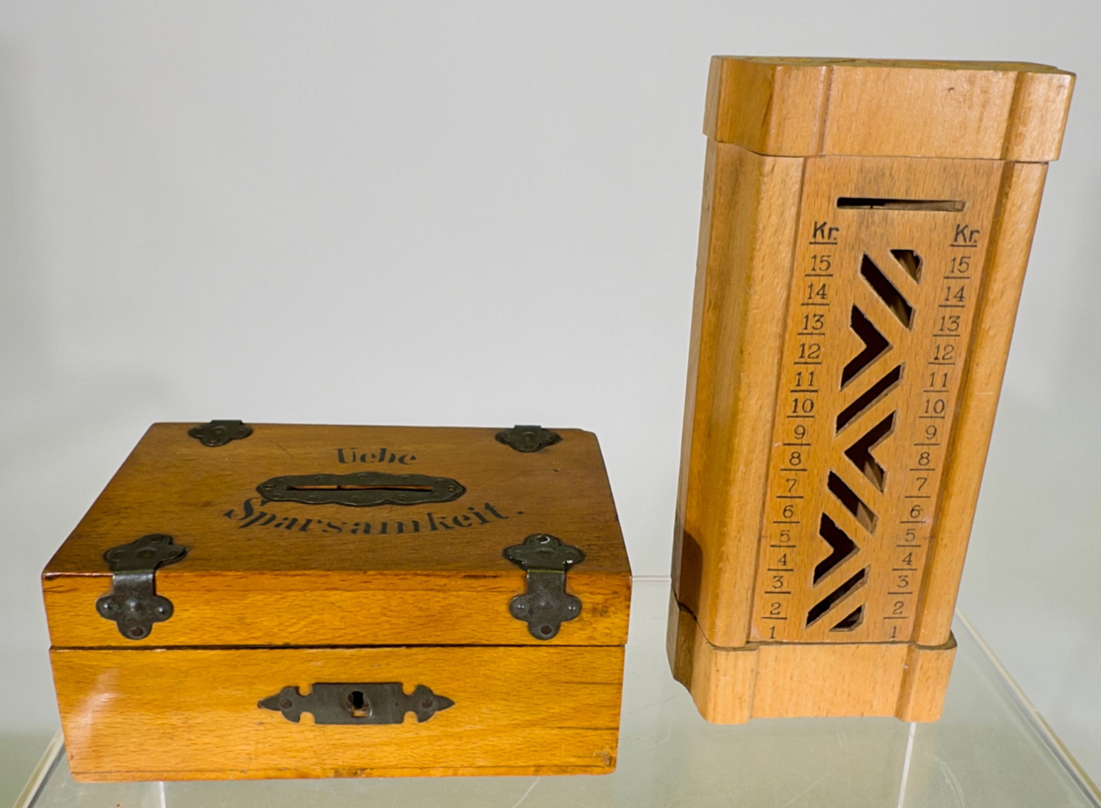 Two Wooden Banks: European 1930's - 6 1/8"T x 2 3/4"W
