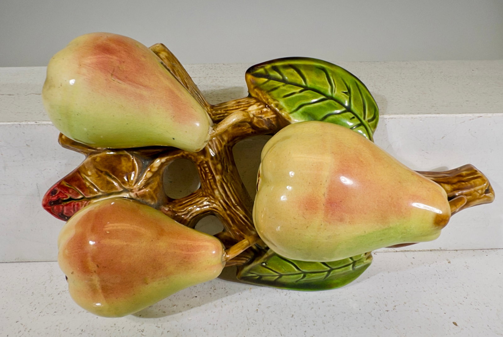 Pears on the Vine Ceramic Bank: European 1920 - 10 3/8"T x 5 1/4"W x 3 1/2"D