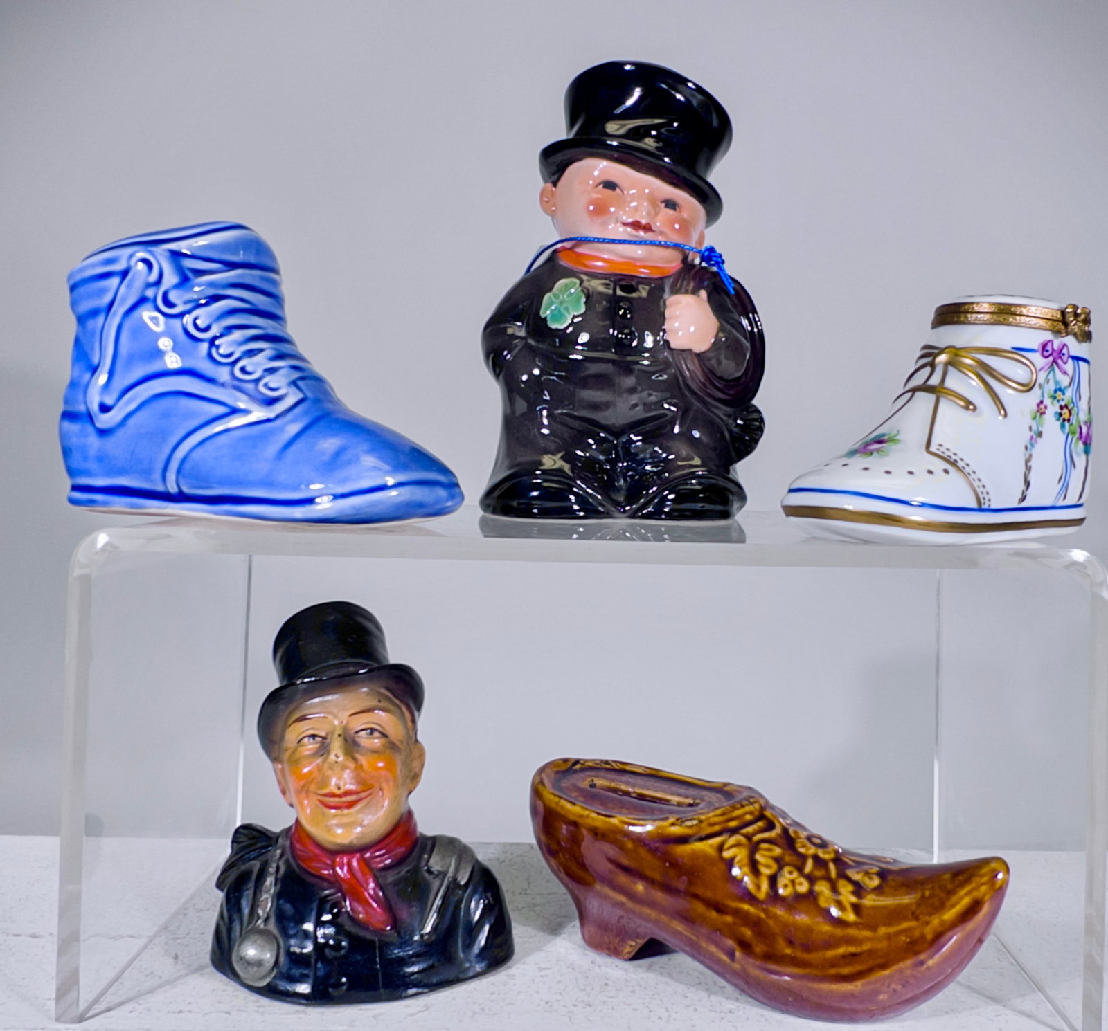 Five Assorted Ceramic Banks: European 1920 to 1970 - Tallest is 5 1/2"T x 3 1/2"W