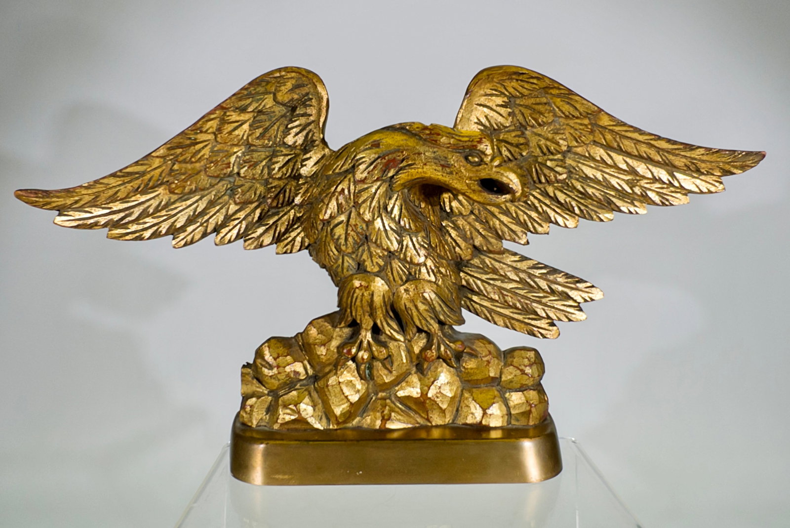 Wooden Spread-Winged Eagle Carving - Mounted to a Brass Base (1 of 2)