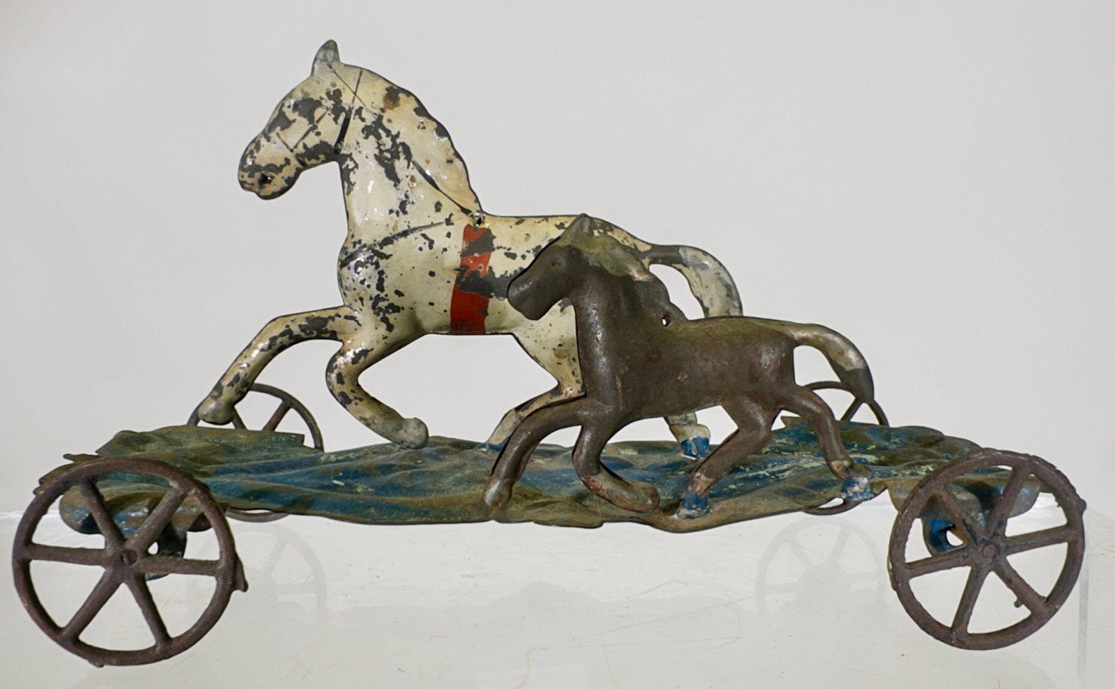 Early American Tin - Scarce Double Horse on Platform Base (1 of 2)