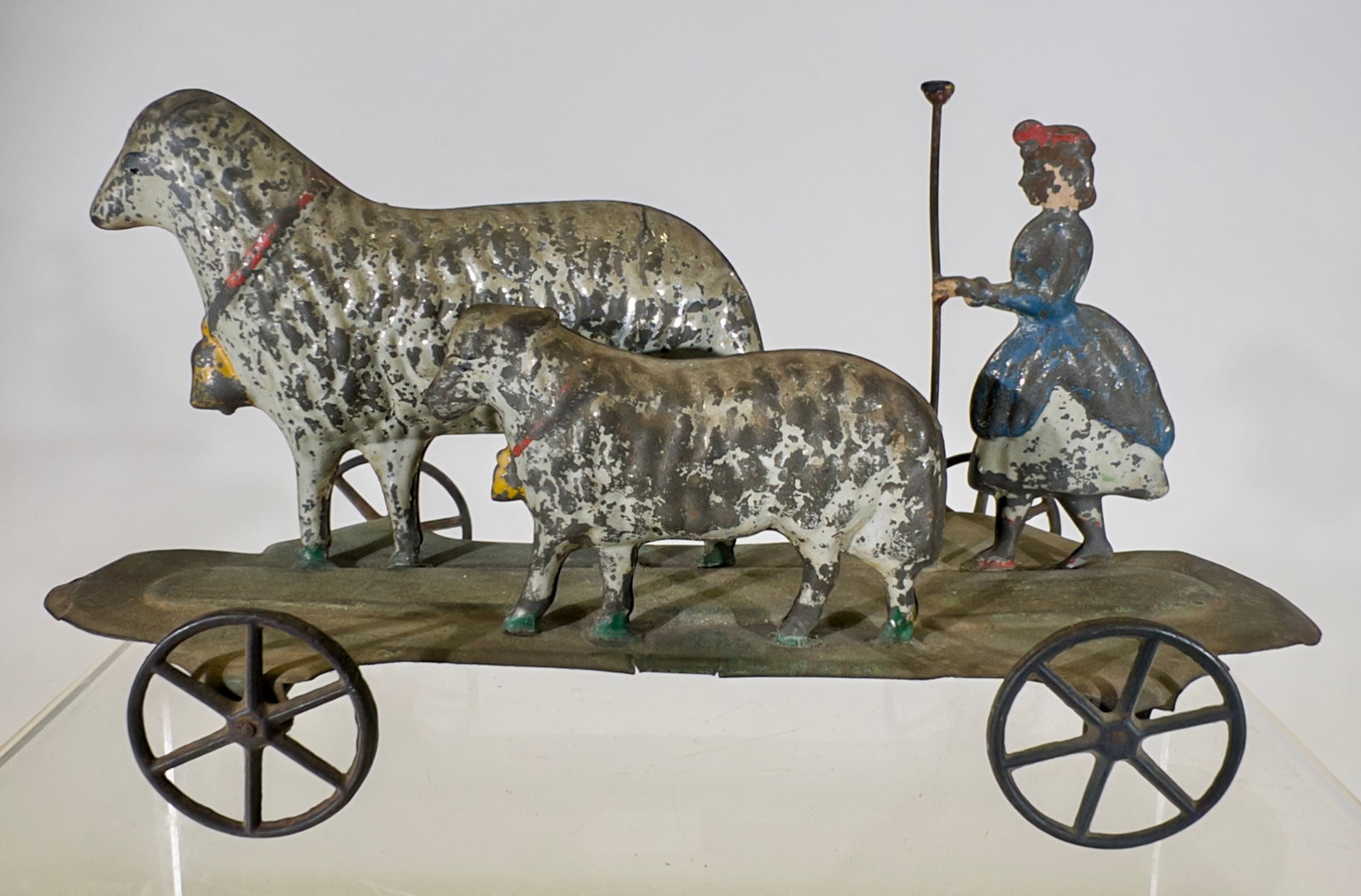 Shepherdess with Her Sheep - American Tin Toy Very Scarce: George Brown Company - Forestville, CT. 1885 - 5"T x 9"L