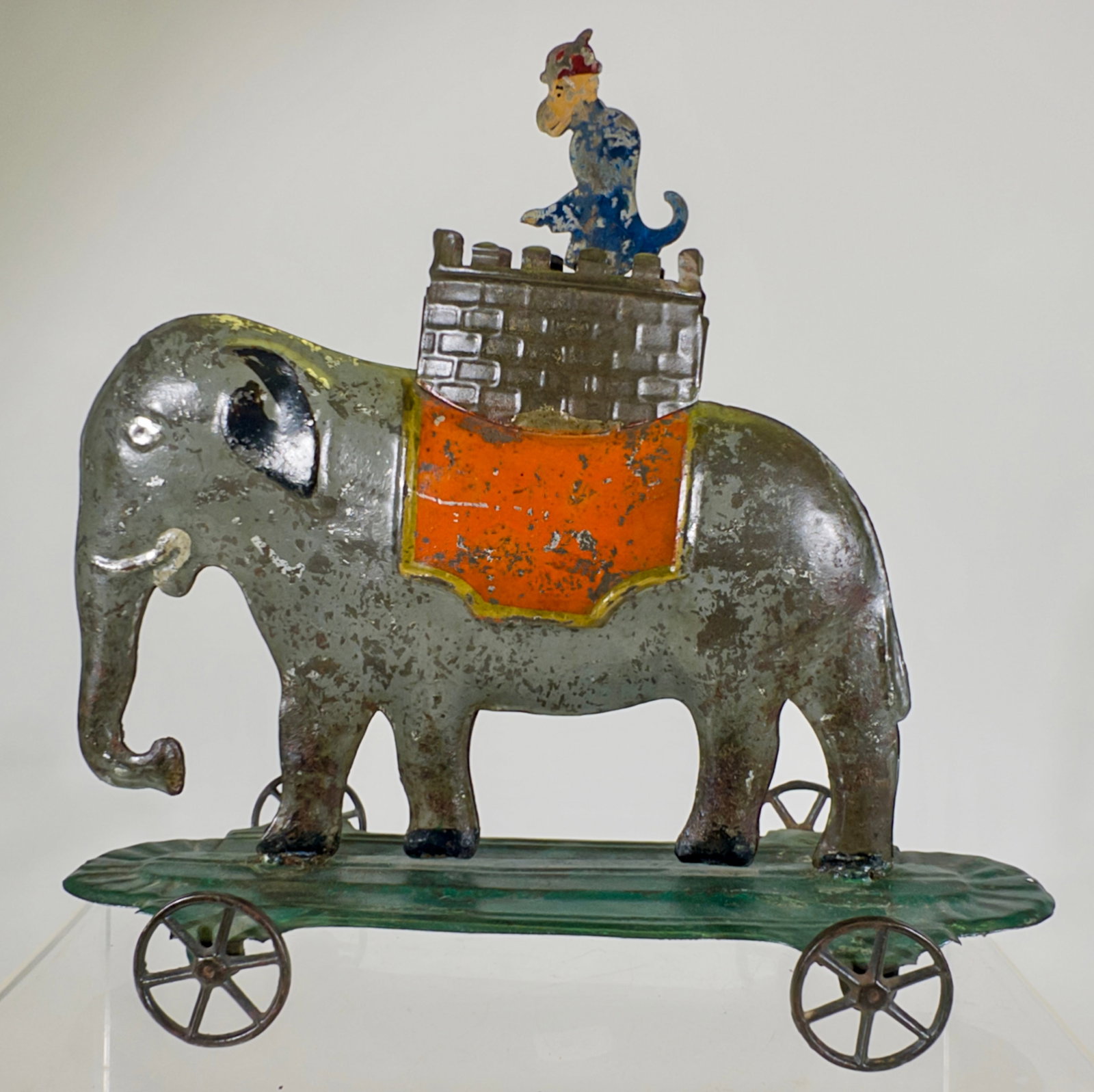 Monkey Riding an Elephant - American Tin Toy: George Brown Company - Forestville, CT. 1890 - 8"T x 10"L