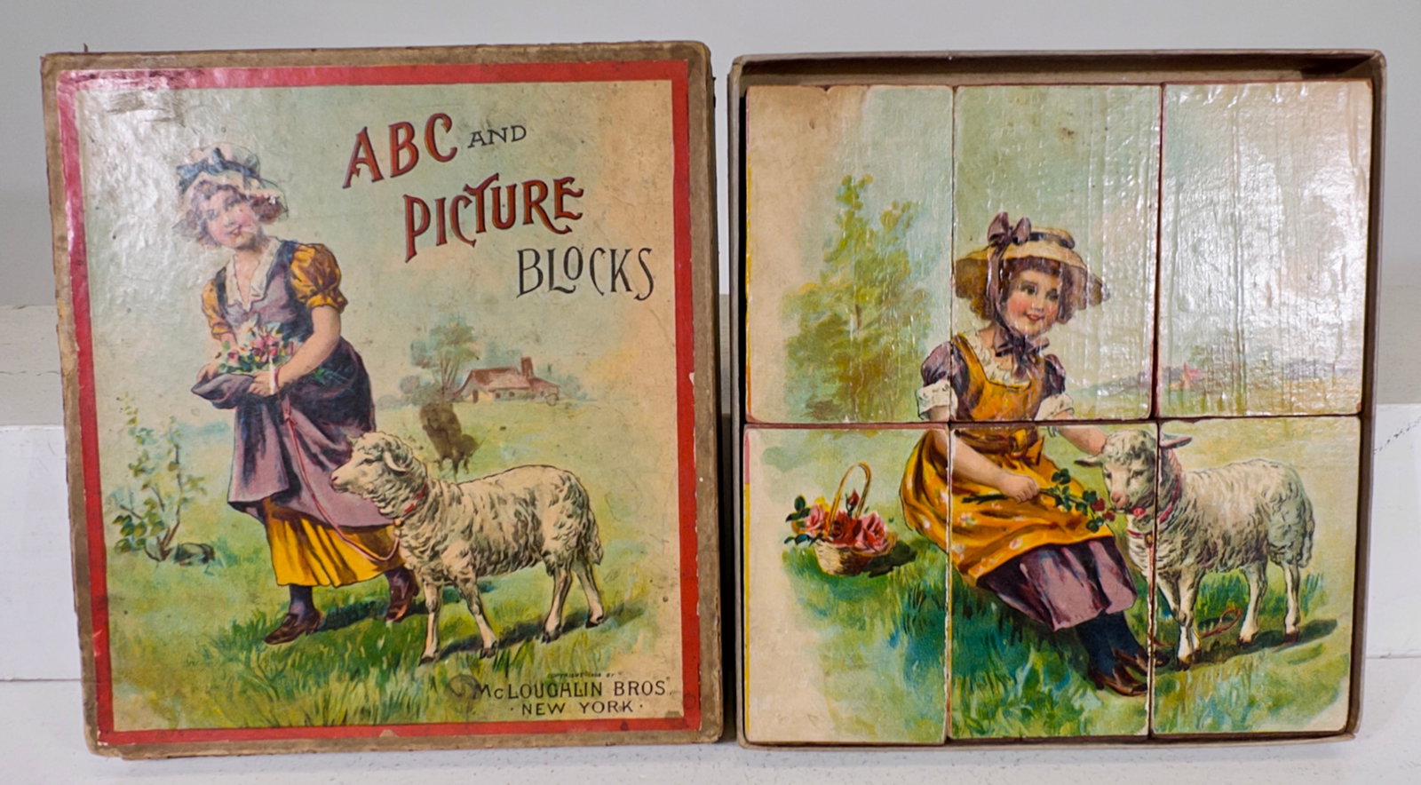 ABC and Picture Blocks: McLoughlin Bros. - New York Dates 1908 - Box is 8 3/4"T x 8"W - Carl and Linda Thomas Collection