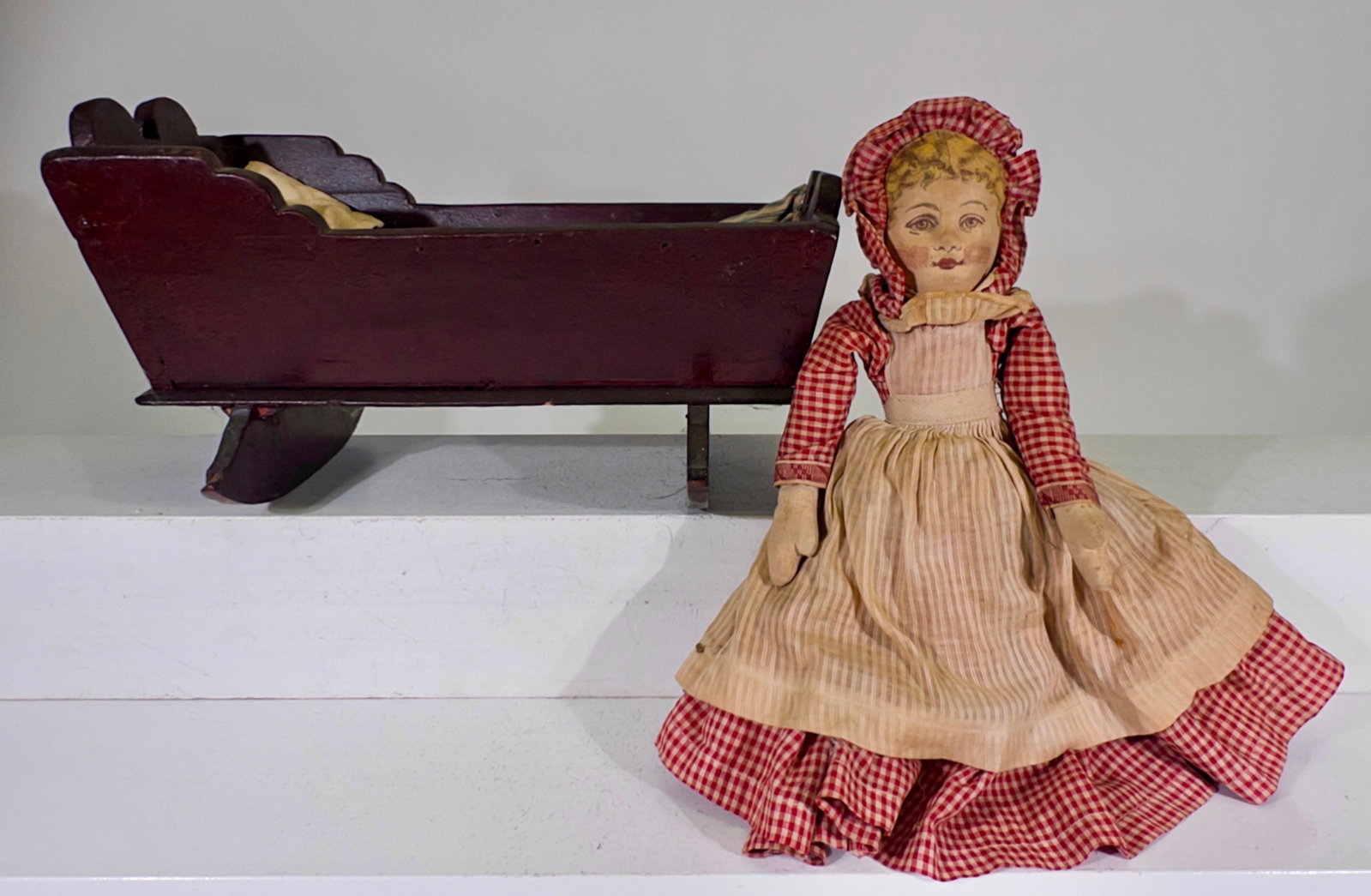 Topsy-Turvy Cloth Doll with 19th Century Cradle (1 of 3)