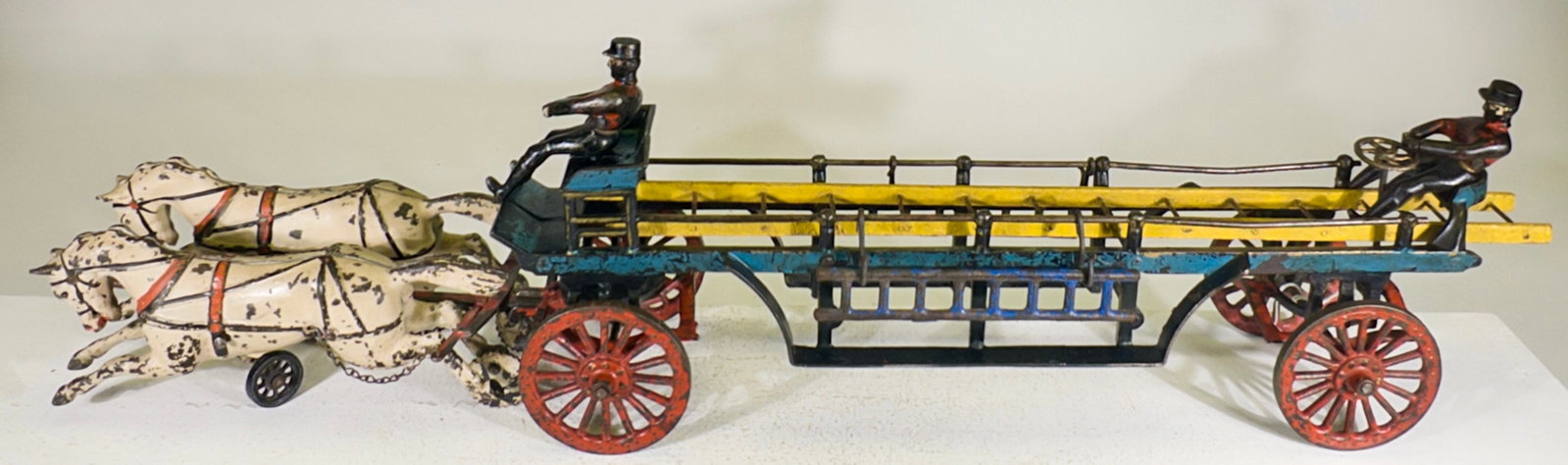 Two Horse Ladder Wagon - Scarce with Detachable Horses: Wilkins Hardware Co. - Keene, NH. 1893 - 27"L x 7"T - The Olshefski Collection