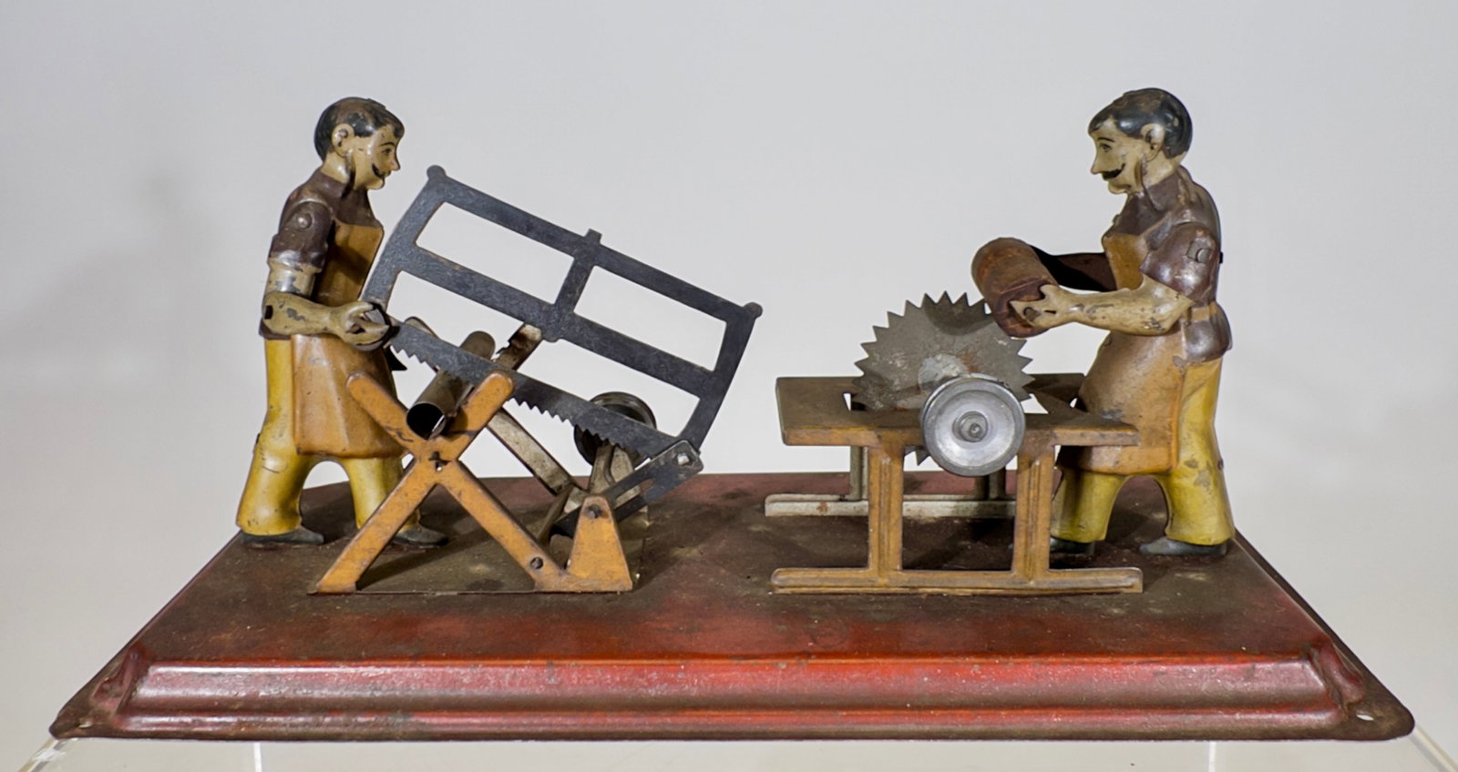 Double Figured Steam Toy Attachment: German 1920's - 9 1/2"W x 4"T x 4 1/4"D