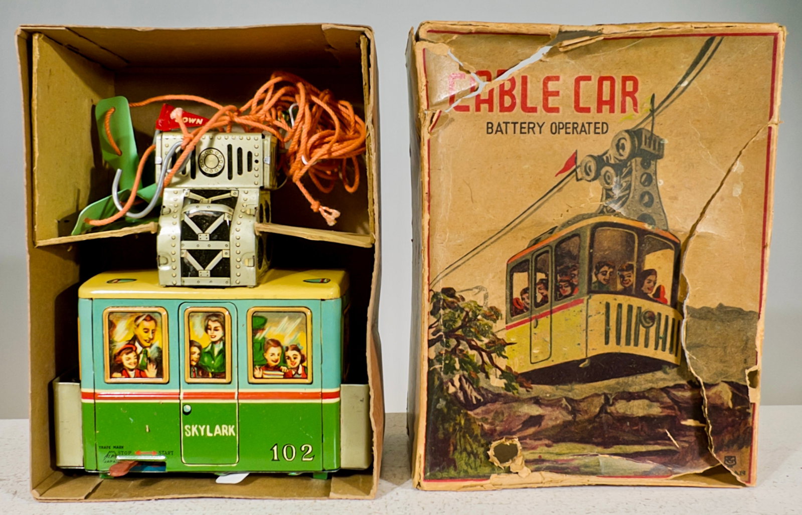 Battery Operated Cable Car: Made by Alps - Japanese 1950 - Box is 7"T x 5"W
