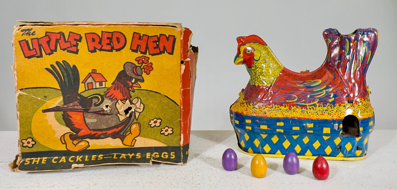 Little Red Hen Toy: Baldwin Mfg. Co. Inc. - Brooklyn, NY. 1930's - Toy is 4 3/4"T x 5 1/2"W