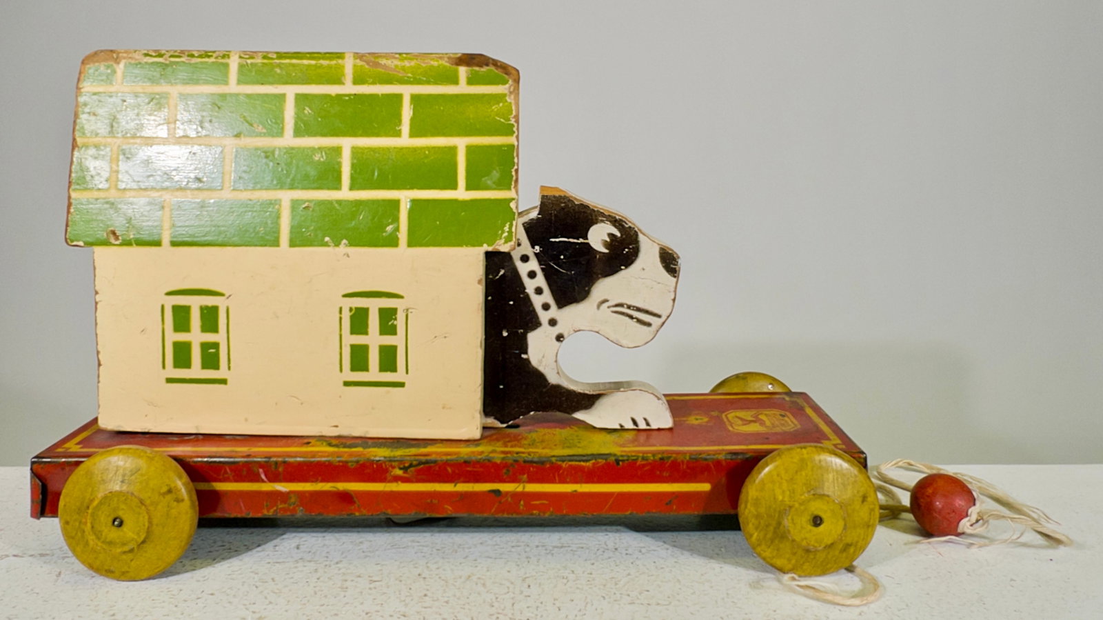 Wood and Tin Dog in Doghouse - Pull Toy (1 of 2)