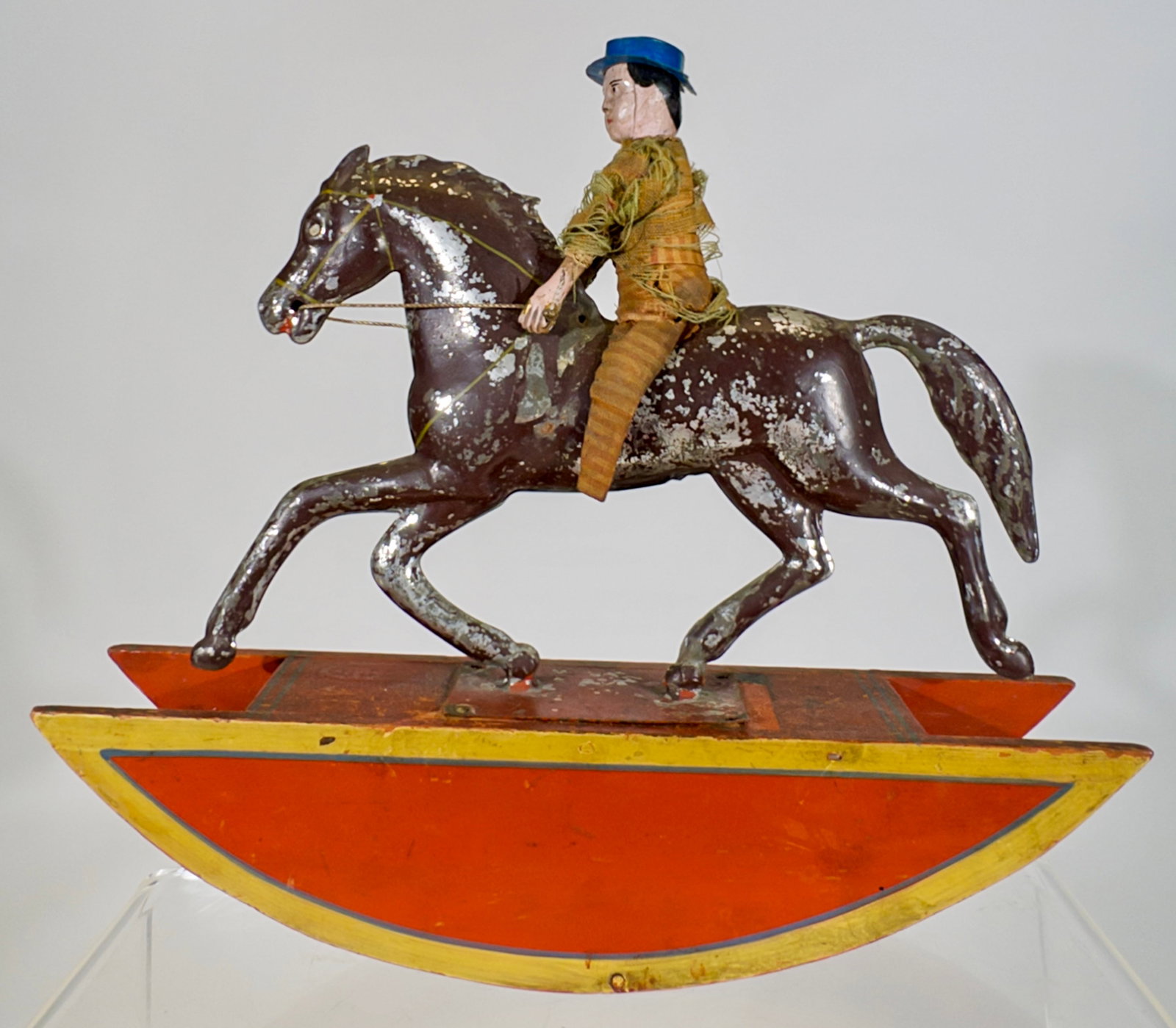 Young Man Riding a Horse Clockwork Toy on Rocking Base - Only Two or Three Known Examples (1 of 2)