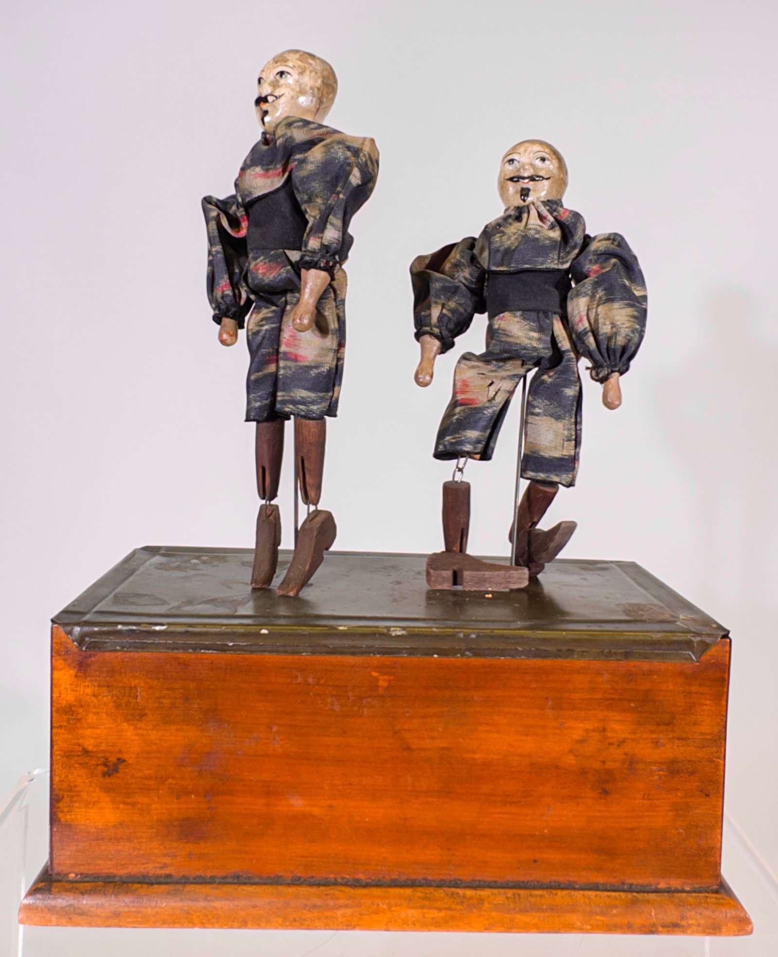 Double Figured Clockwork Jigging Toy on Wood and Tin Base (1 of 2)