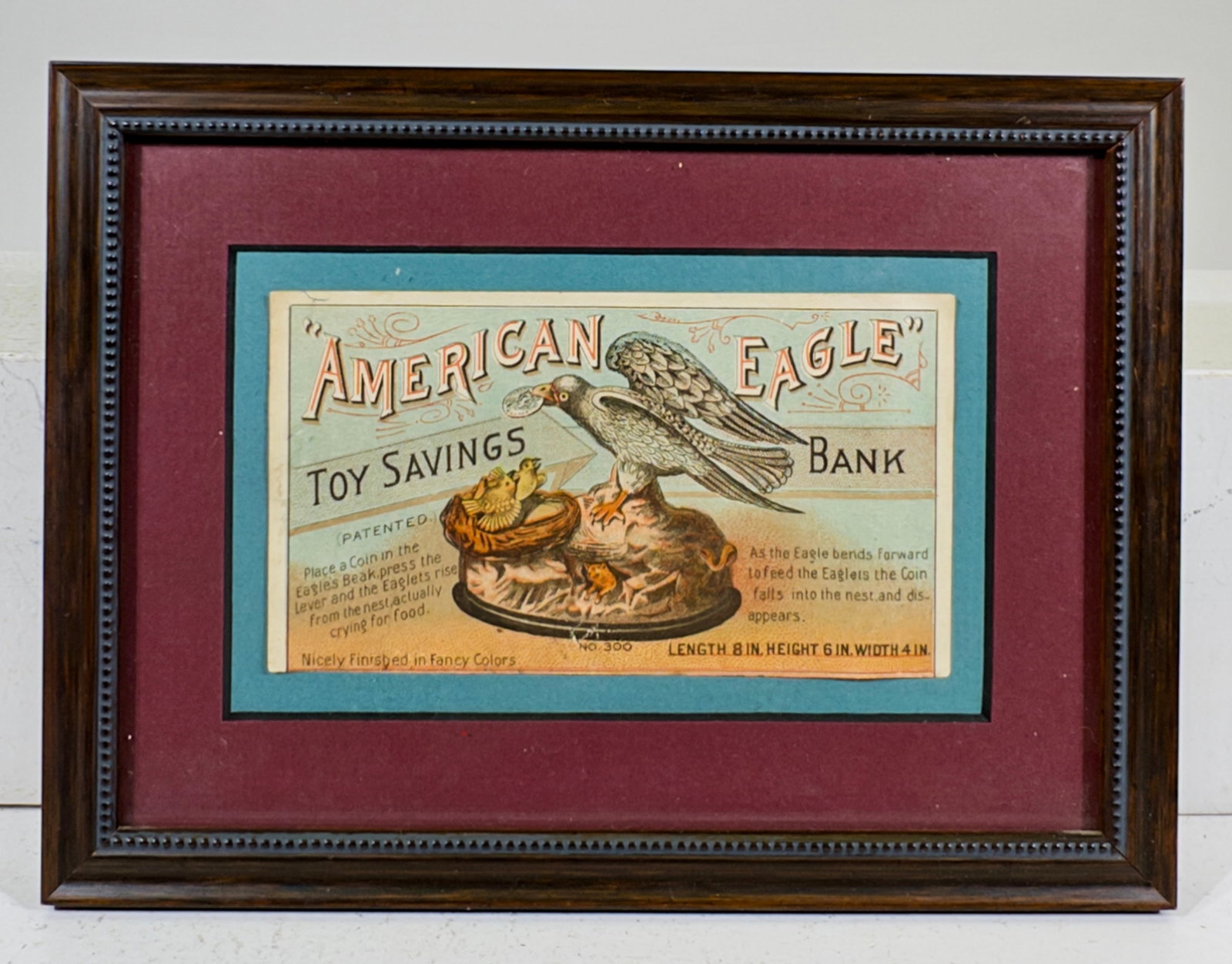 American Eagle / Eaglets Bank Trade Card: J & E Stevens Co. - Cromwell, CT. 1880 - Framed 6 1/4"T x 8 1/2"W